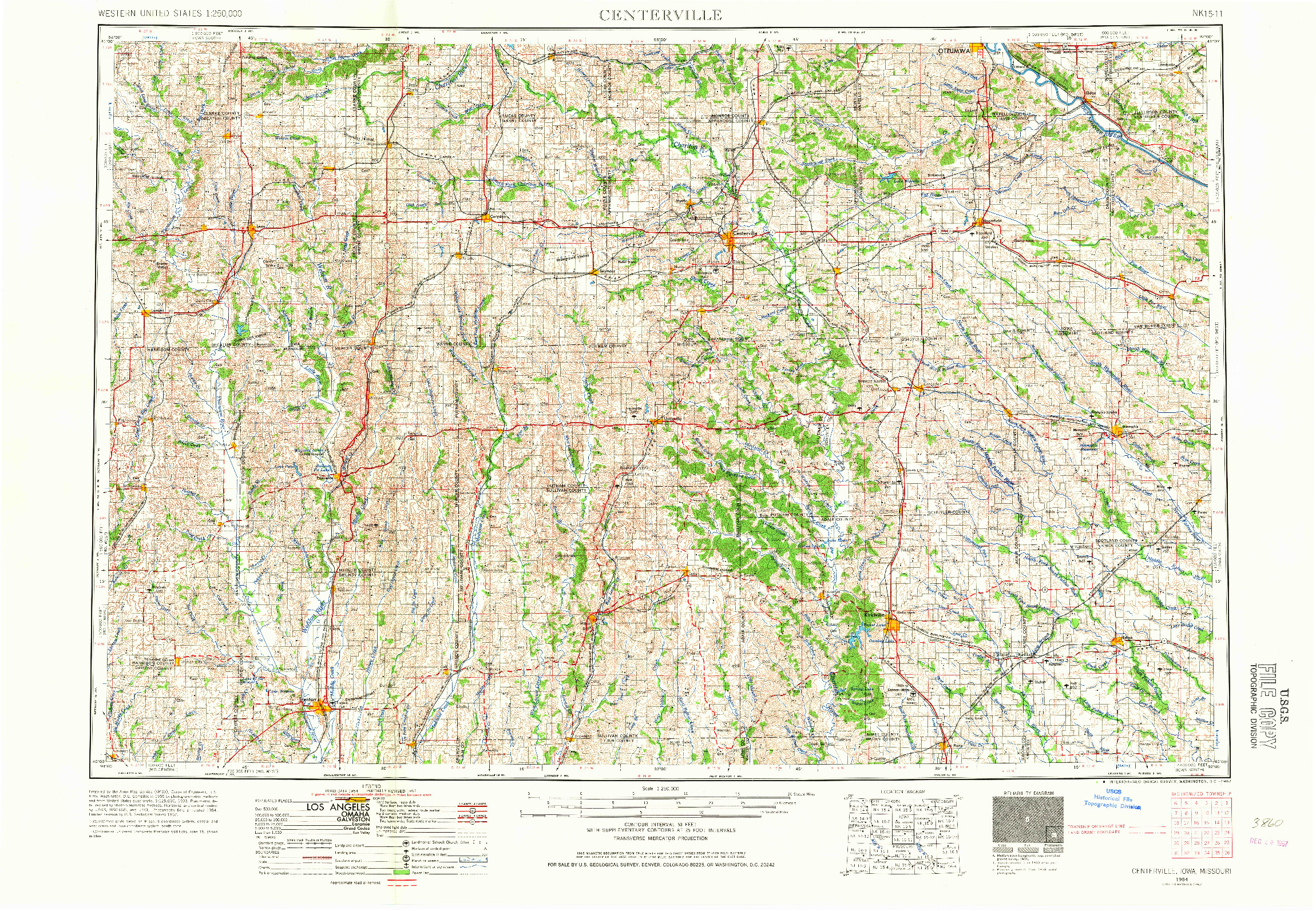 USGS 1:250000-SCALE QUADRANGLE FOR CENTERVILLE, IA 1954