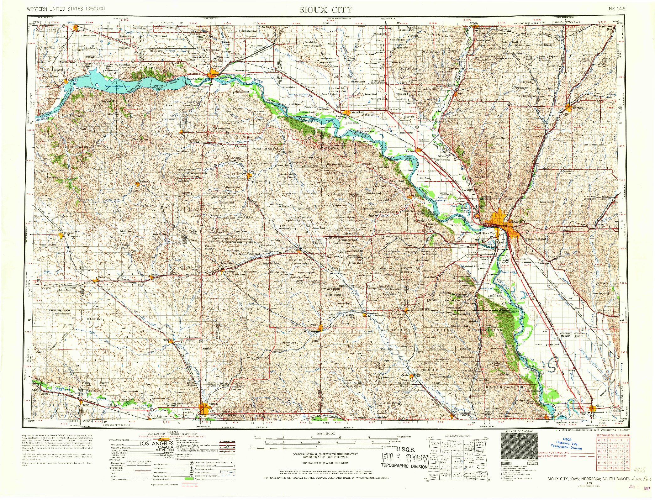 USGS 1:250000-SCALE QUADRANGLE FOR SIOUX CITY, IA 1955
