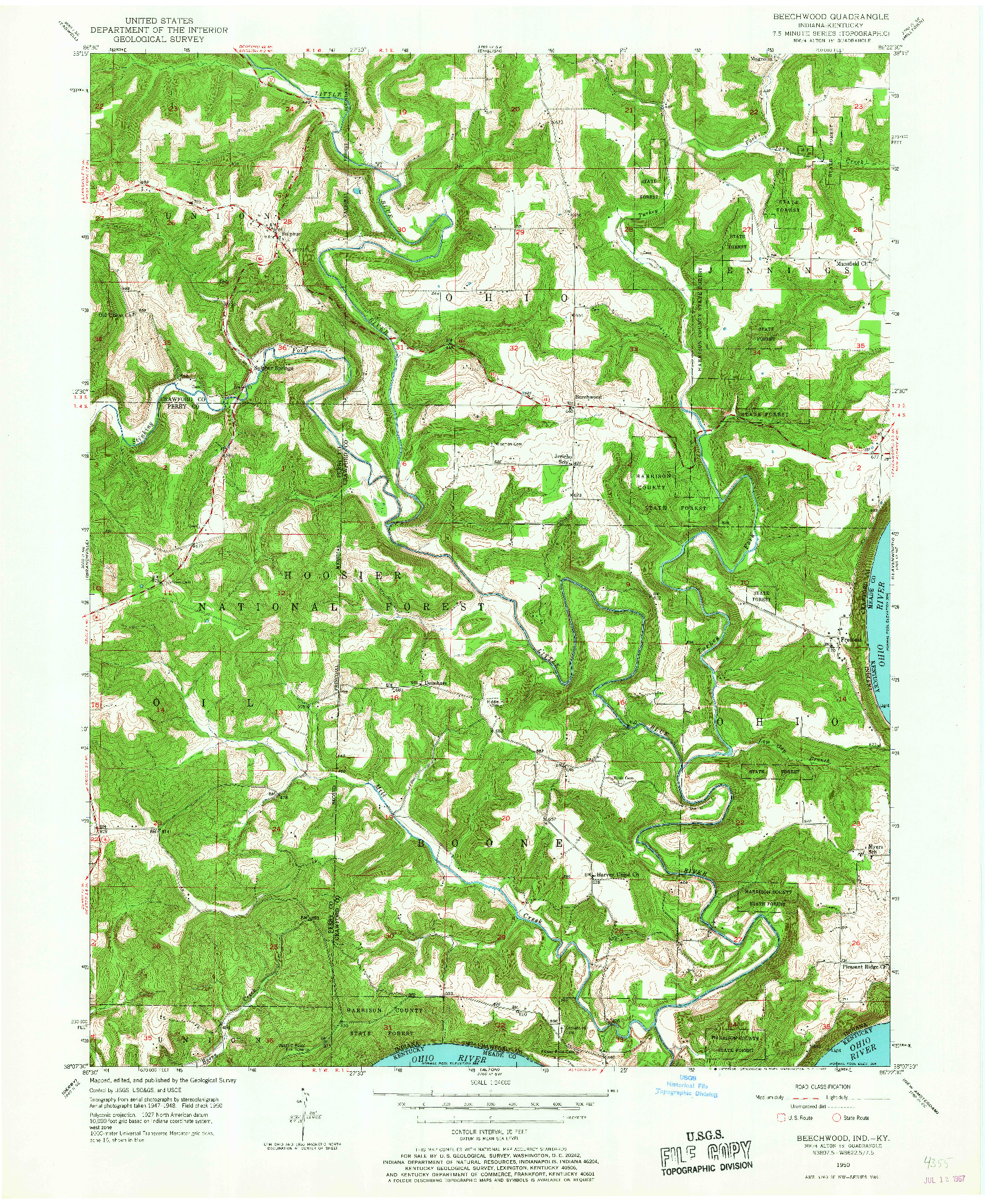 USGS 1:24000-SCALE QUADRANGLE FOR BEECHWOOD, IN 1950