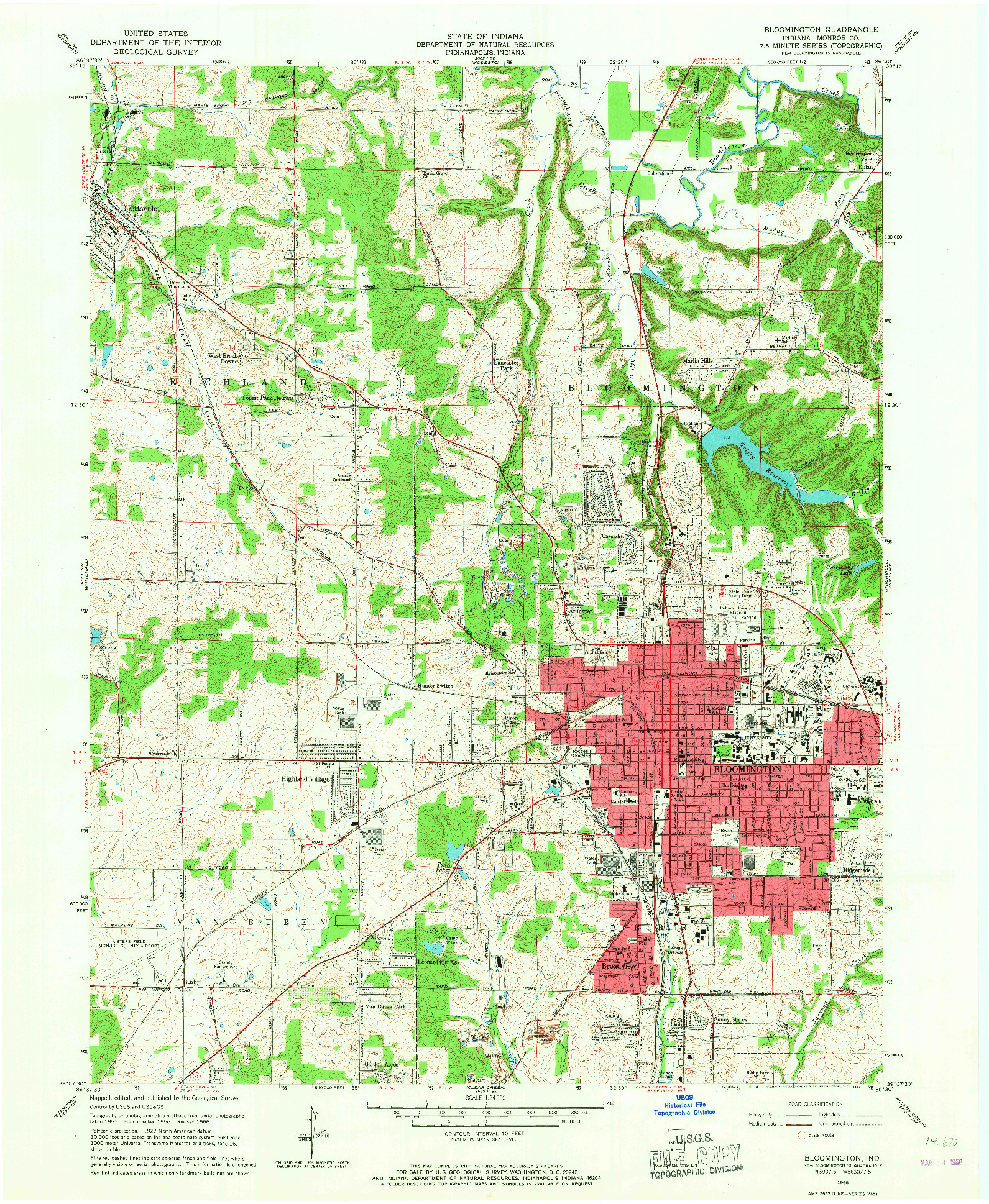 USGS 1:24000-SCALE QUADRANGLE FOR BLOOMINGTON, IN 1966