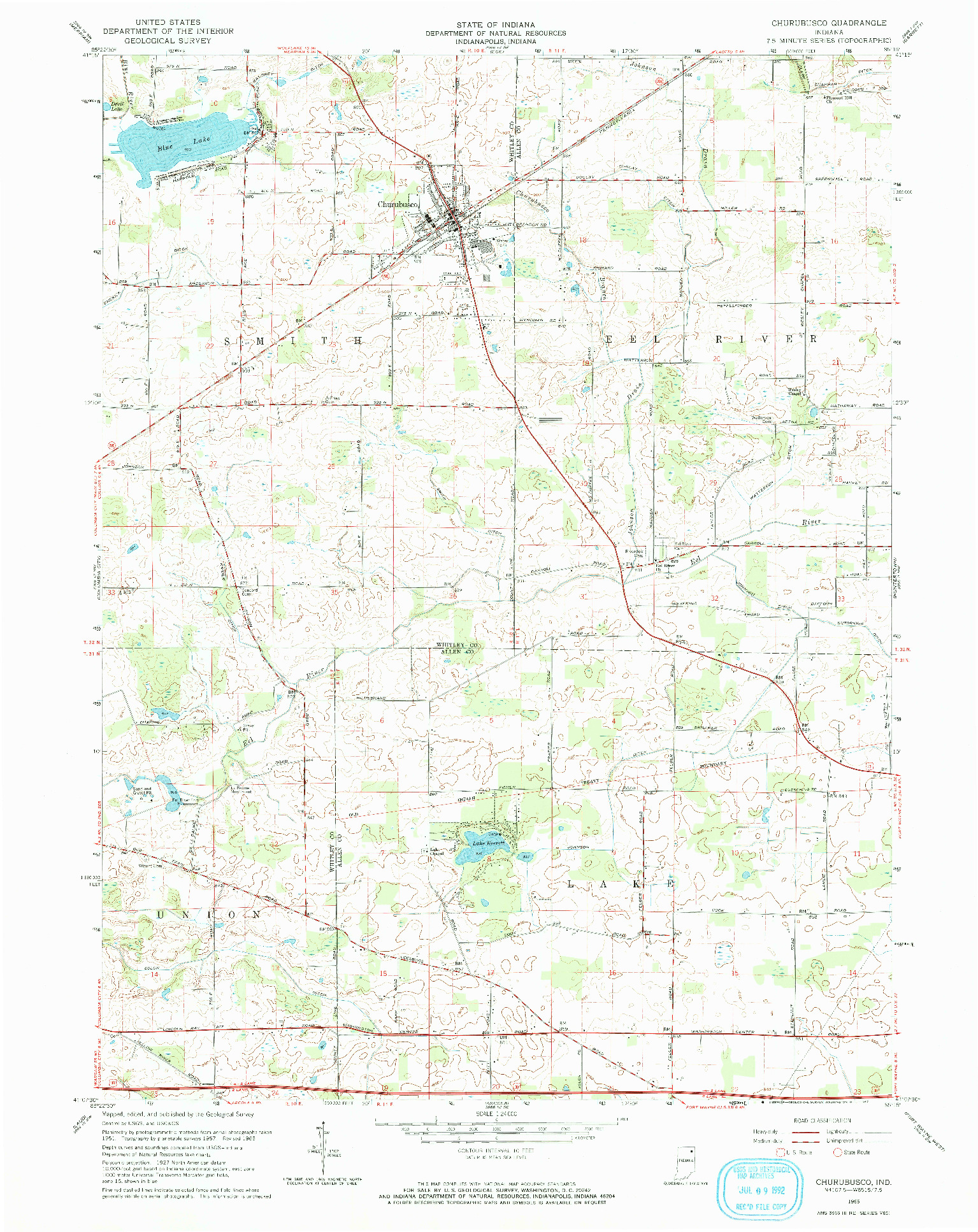 USGS 1:24000-SCALE QUADRANGLE FOR CHURUBUSCO, IN 1965