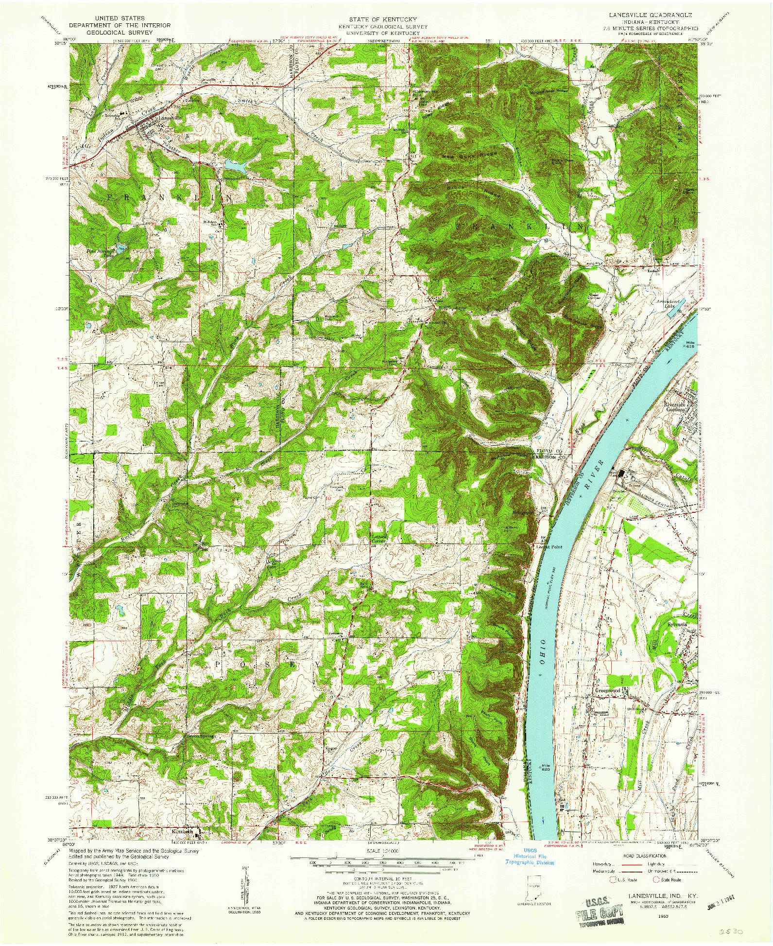 USGS 1:24000-SCALE QUADRANGLE FOR LANESVILLE, IN 1960