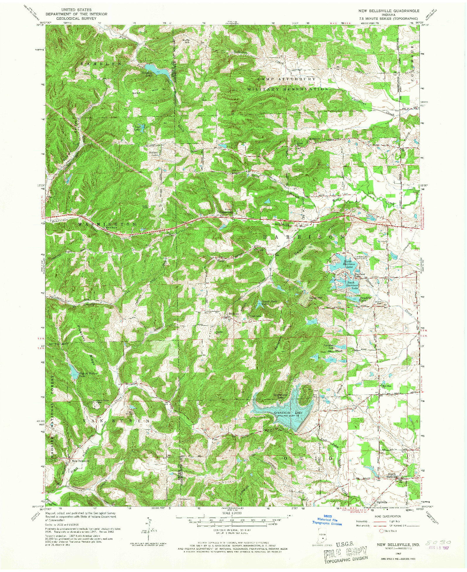 USGS 1:24000-SCALE QUADRANGLE FOR NEW BELLSVILLE, IN 1962