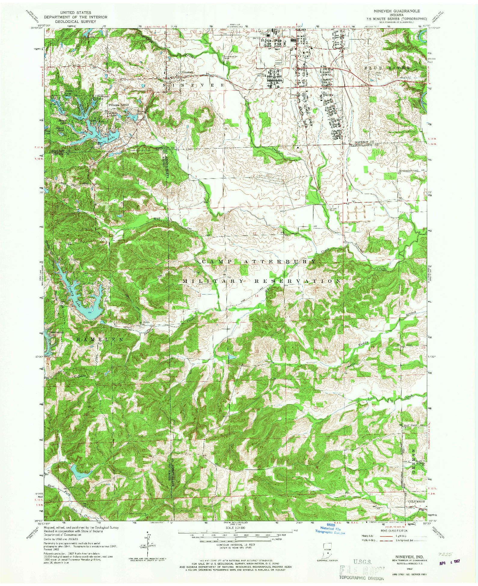 USGS 1:24000-SCALE QUADRANGLE FOR NINEVEH, IN 1962