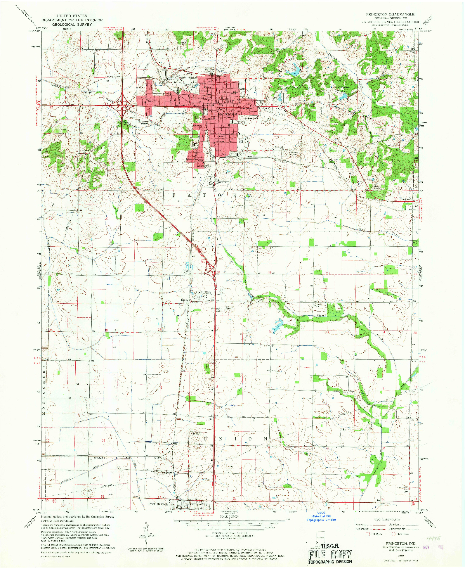 USGS 1:24000-SCALE QUADRANGLE FOR PRINCETON, IN 1959