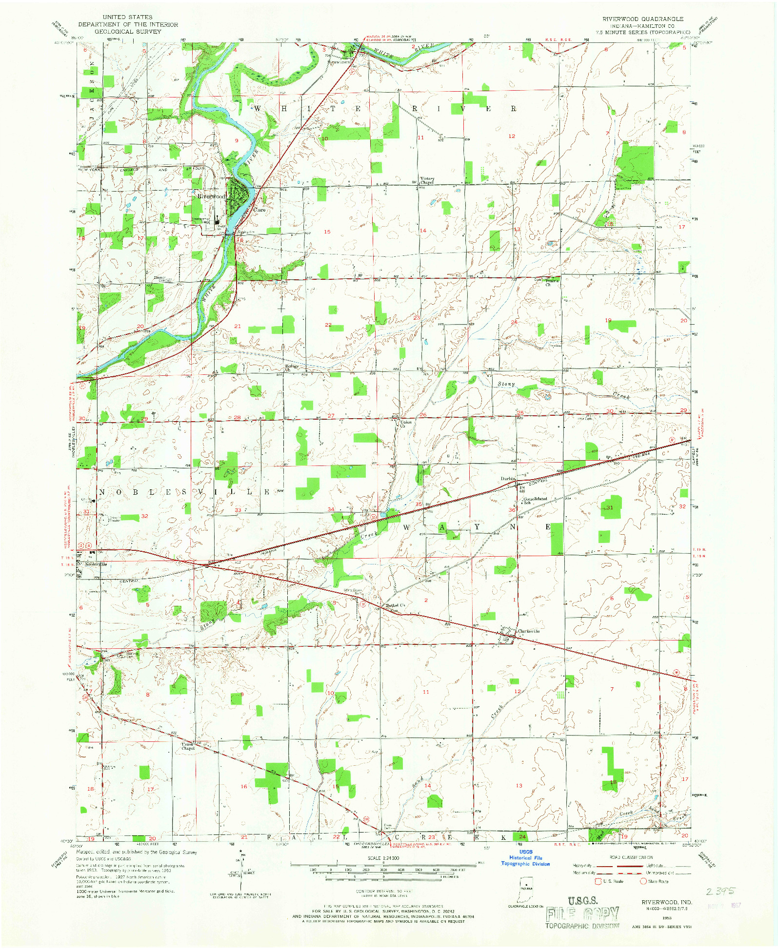 USGS 1:24000-SCALE QUADRANGLE FOR RIVERWOOD, IN 1953