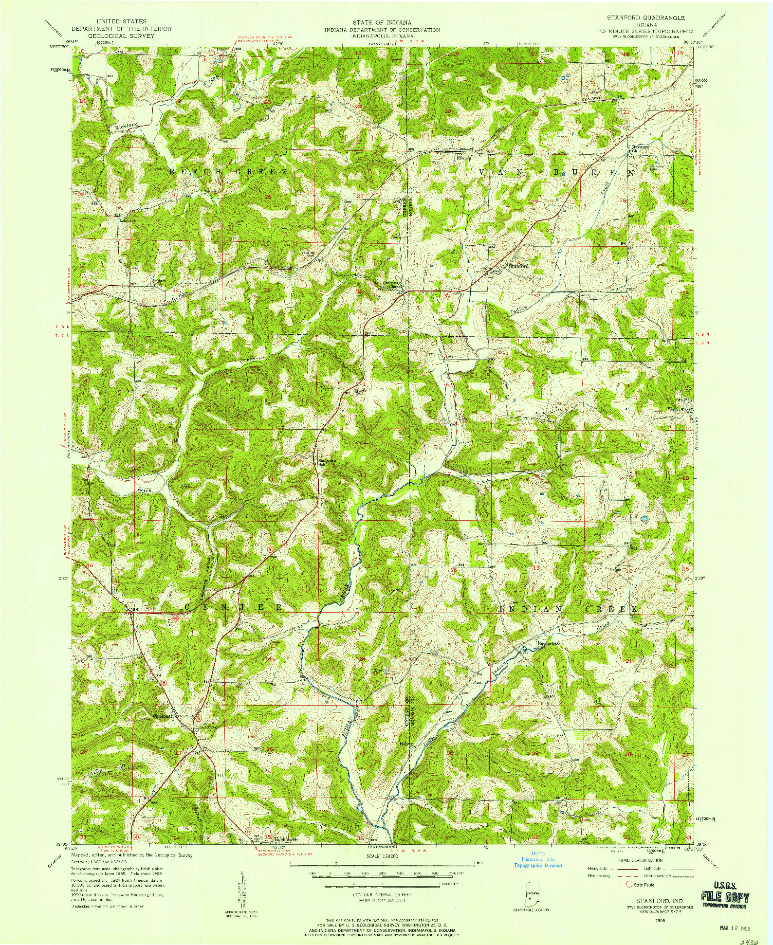 USGS 1:24000-SCALE QUADRANGLE FOR STANFORD, IN 1956