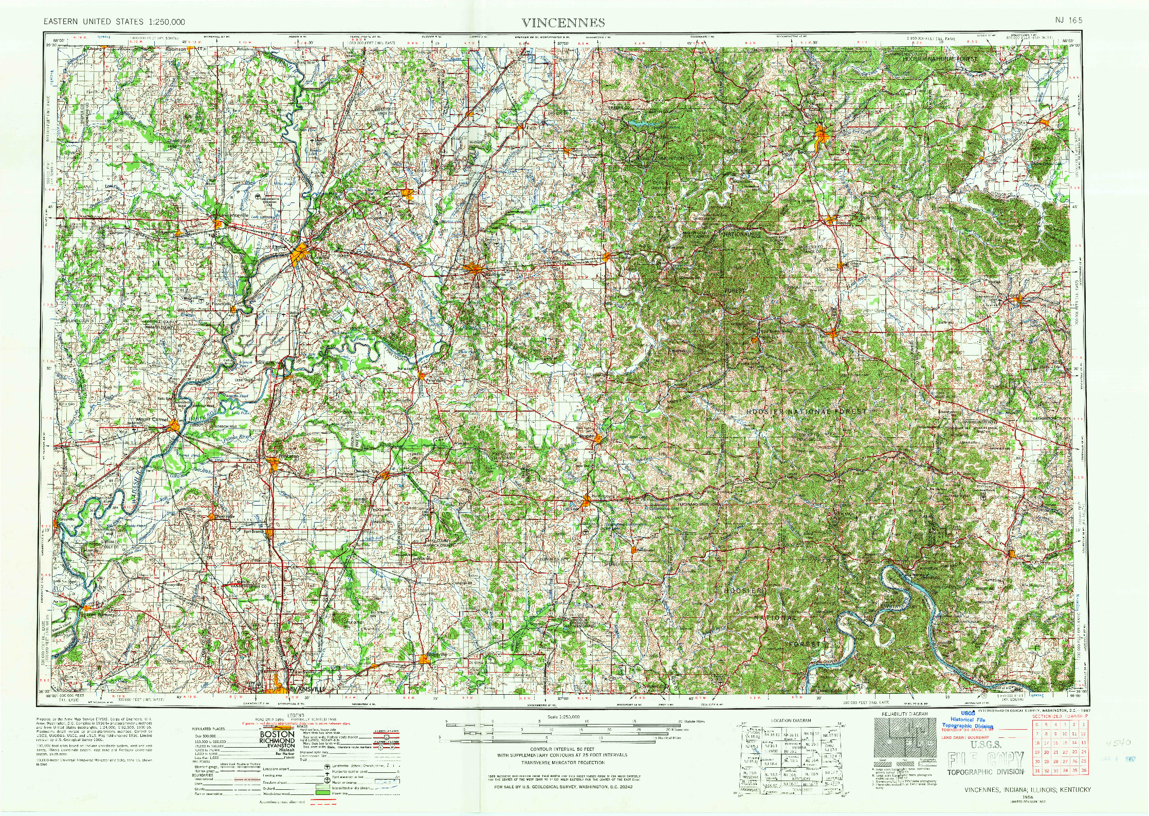 USGS 1:250000-SCALE QUADRANGLE FOR VINCENNES, IN 1956