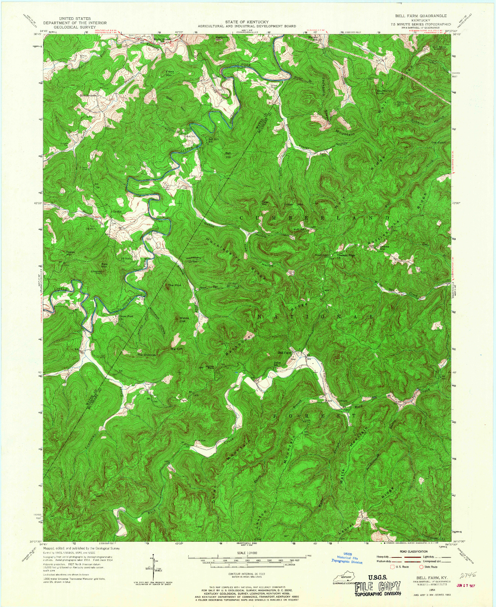 USGS 1:24000-SCALE QUADRANGLE FOR BELL FARM, KY 1954