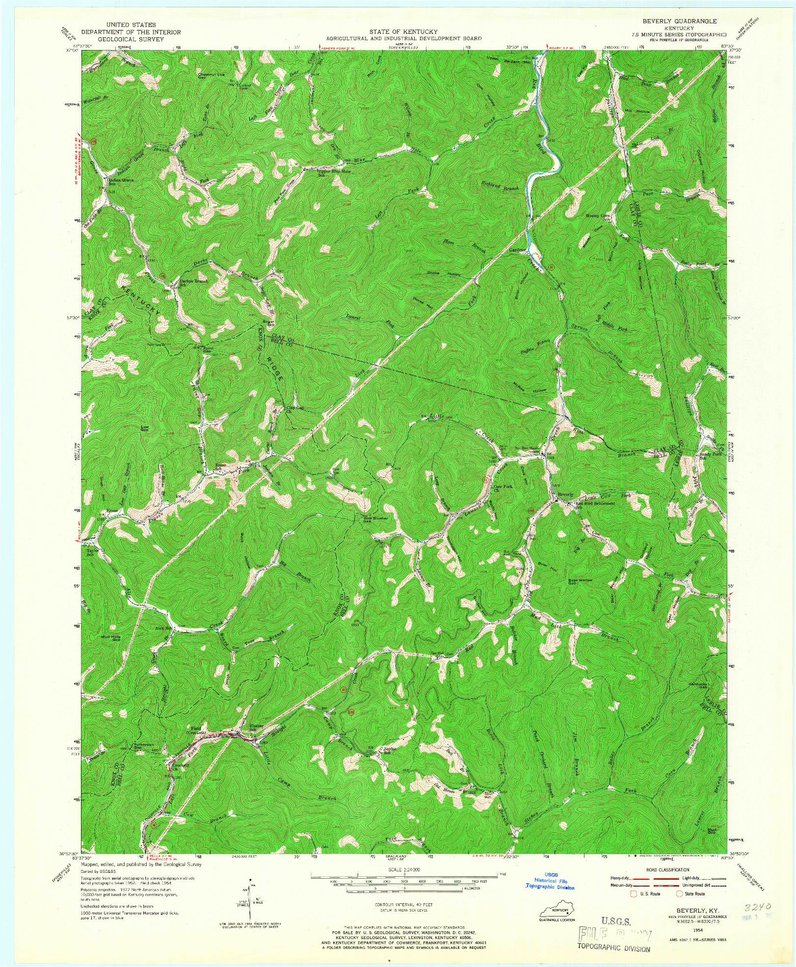 USGS 1:24000-SCALE QUADRANGLE FOR BEVERLY, KY 1954