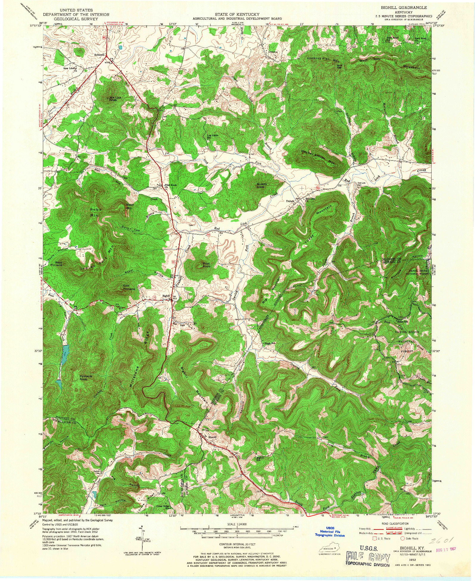 USGS 1:24000-SCALE QUADRANGLE FOR BIGHILL, KY 1952
