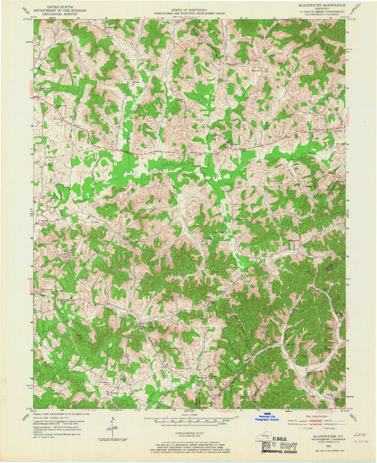 USGS 1:24000-SCALE QUADRANGLE FOR BLACKWATER, KY 1952