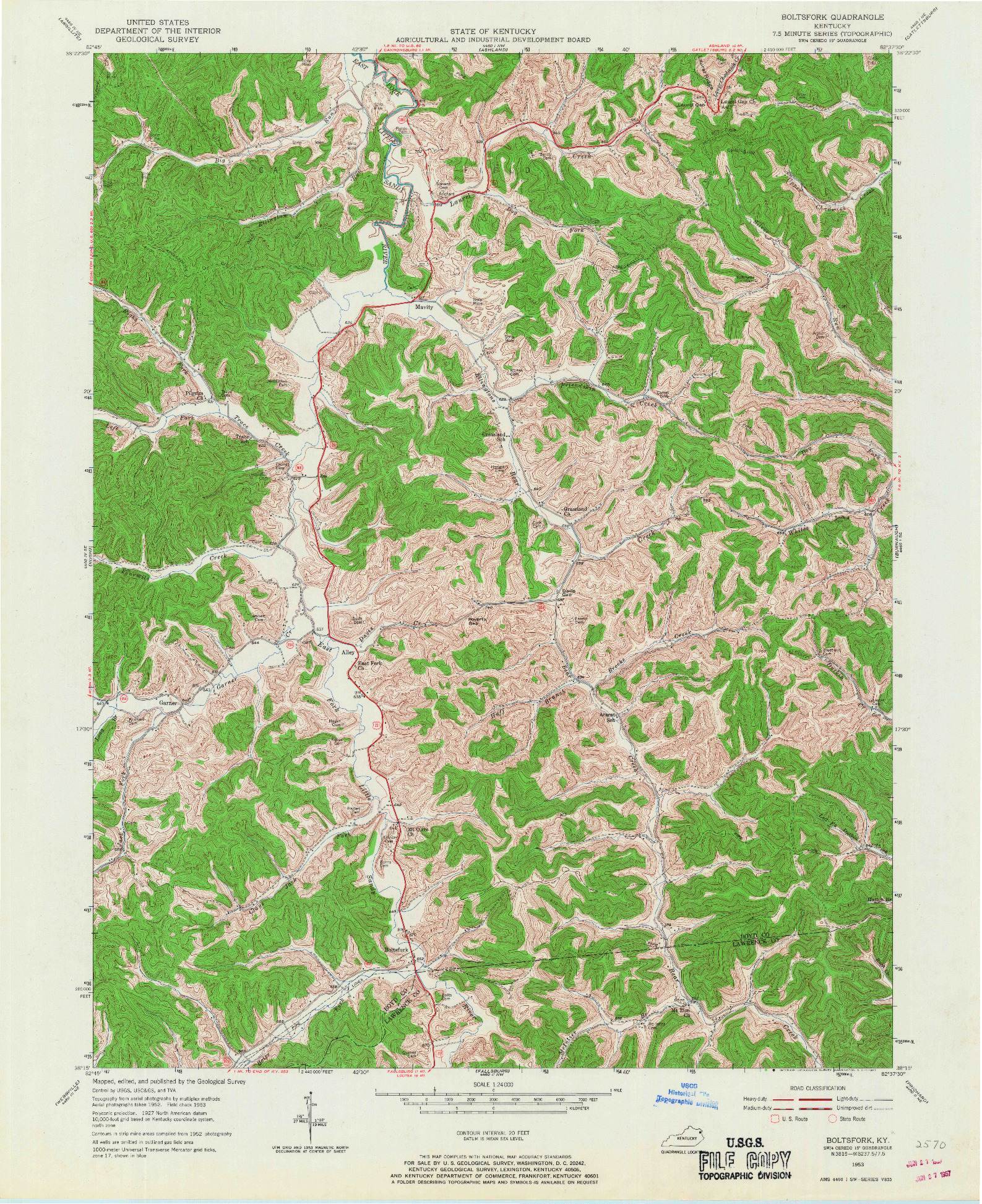 USGS 1:24000-SCALE QUADRANGLE FOR BOLTSFORK, KY 1953