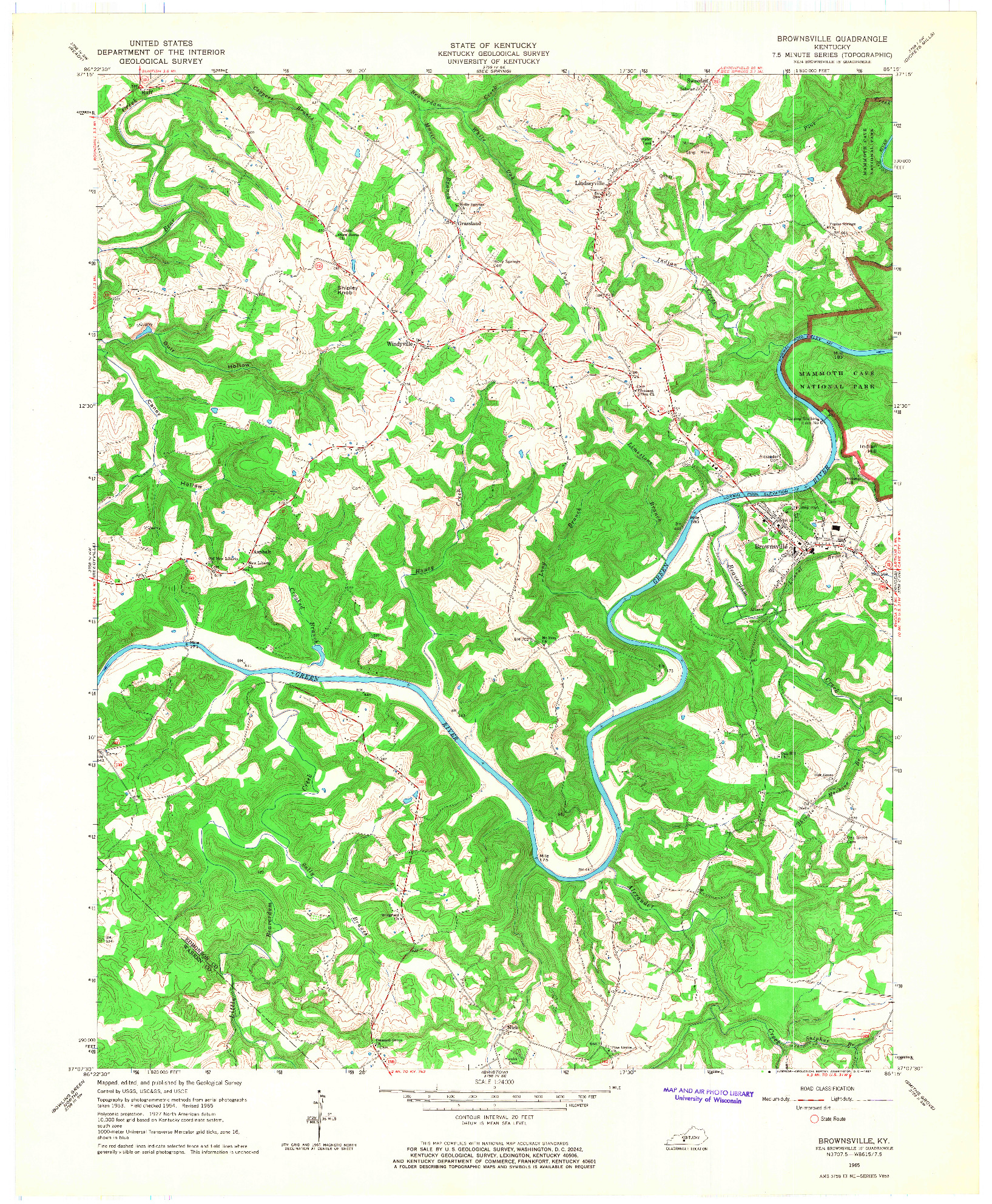USGS 1:24000-SCALE QUADRANGLE FOR BROWNSVILLE, KY 1965