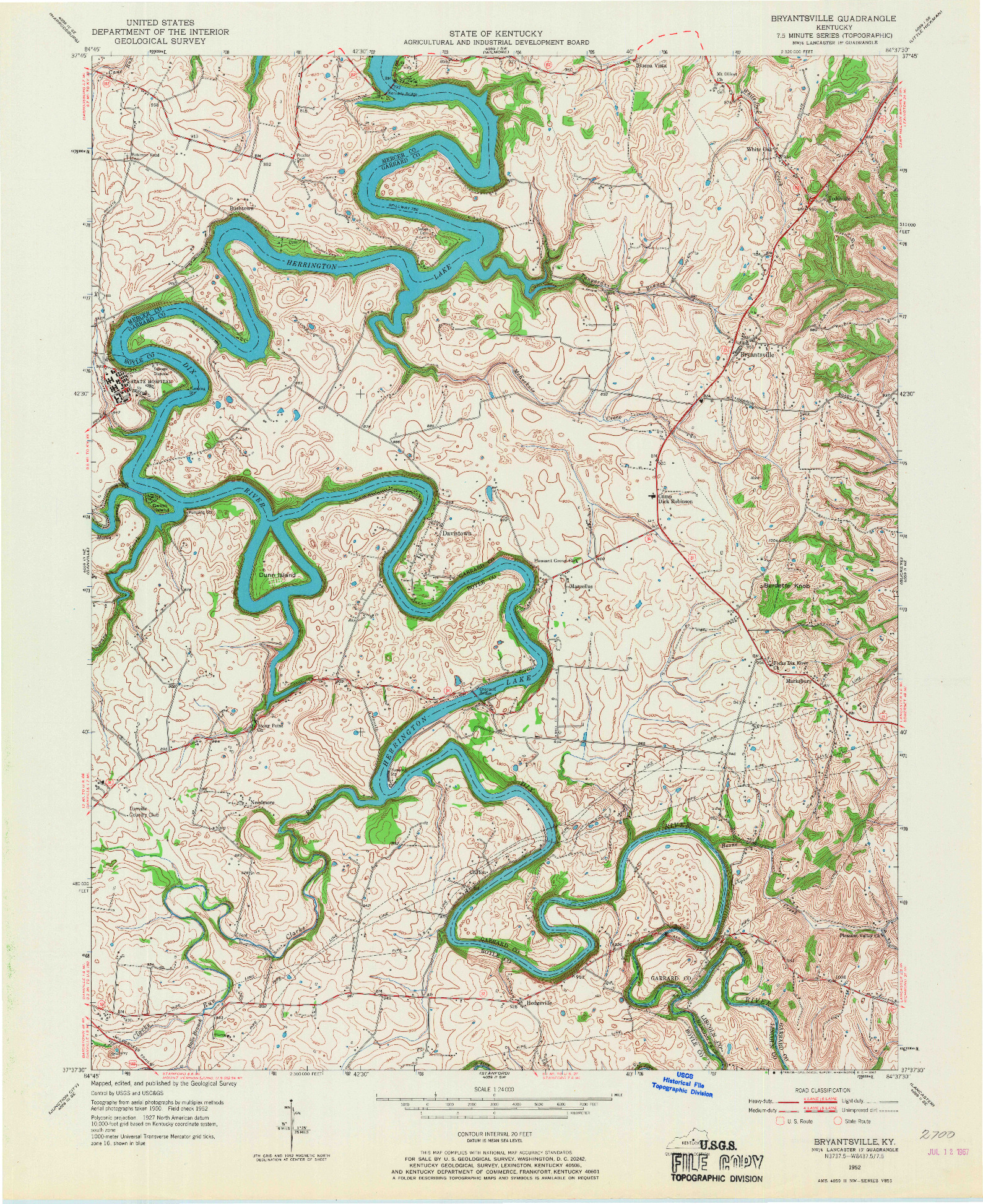 USGS 1:24000-SCALE QUADRANGLE FOR BRYANTSVILLE, KY 1952