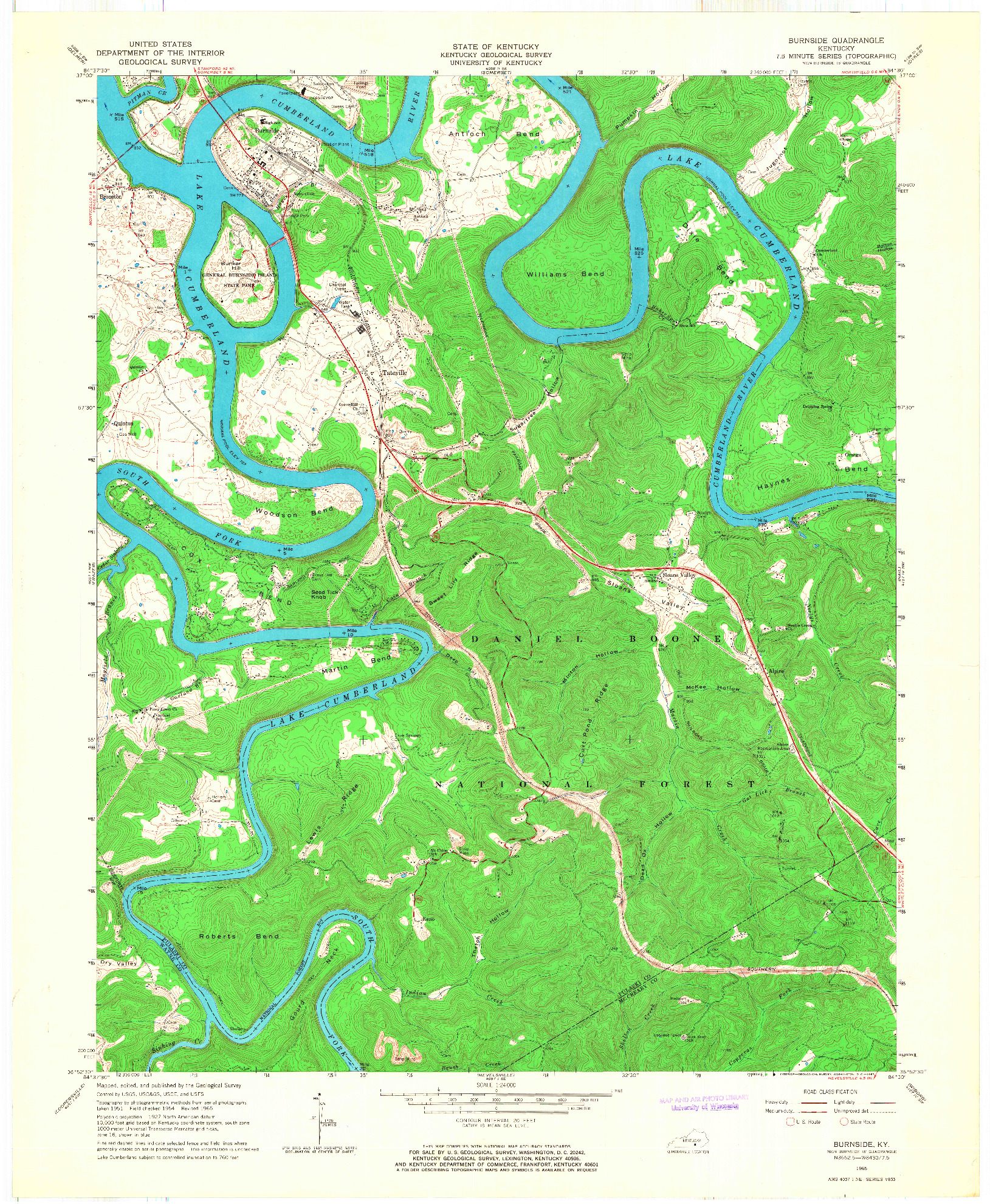 USGS 1:24000-SCALE QUADRANGLE FOR BURNSIDE, KY 1965