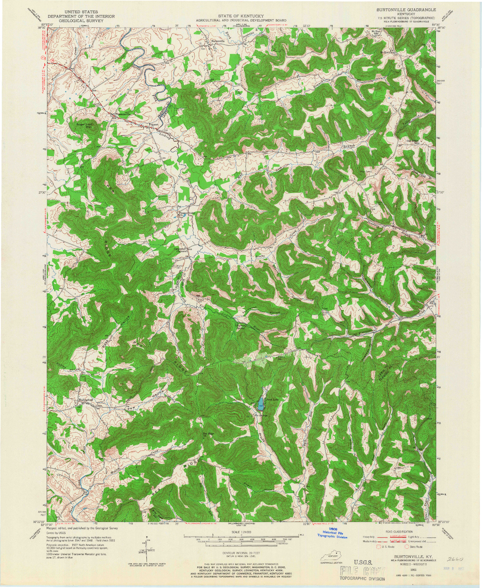 USGS 1:24000-SCALE QUADRANGLE FOR BURTONVILLE, KY 1951