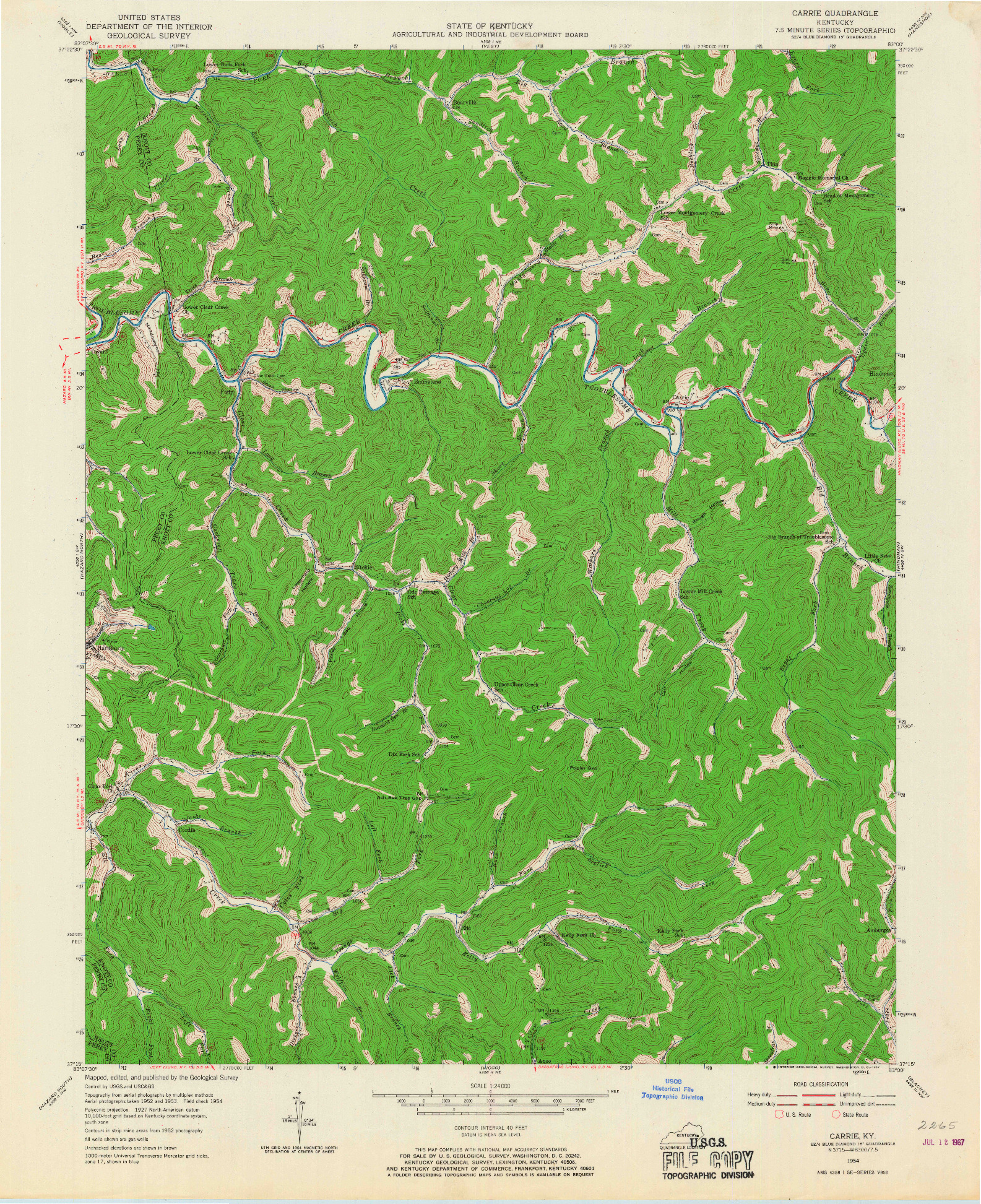 USGS 1:24000-SCALE QUADRANGLE FOR CARRIE, KY 1954