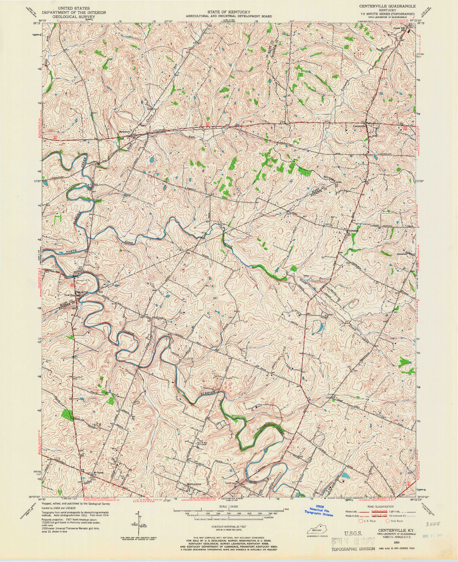 USGS 1:24000-SCALE QUADRANGLE FOR CENTERVILLE, KY 1954