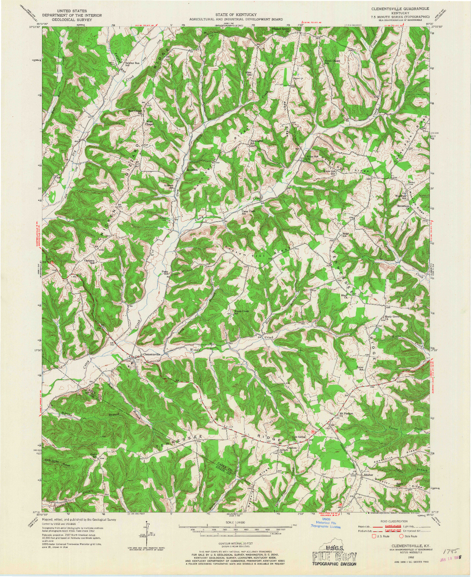 USGS 1:24000-SCALE QUADRANGLE FOR CLEMENTSVILLE, KY 1952