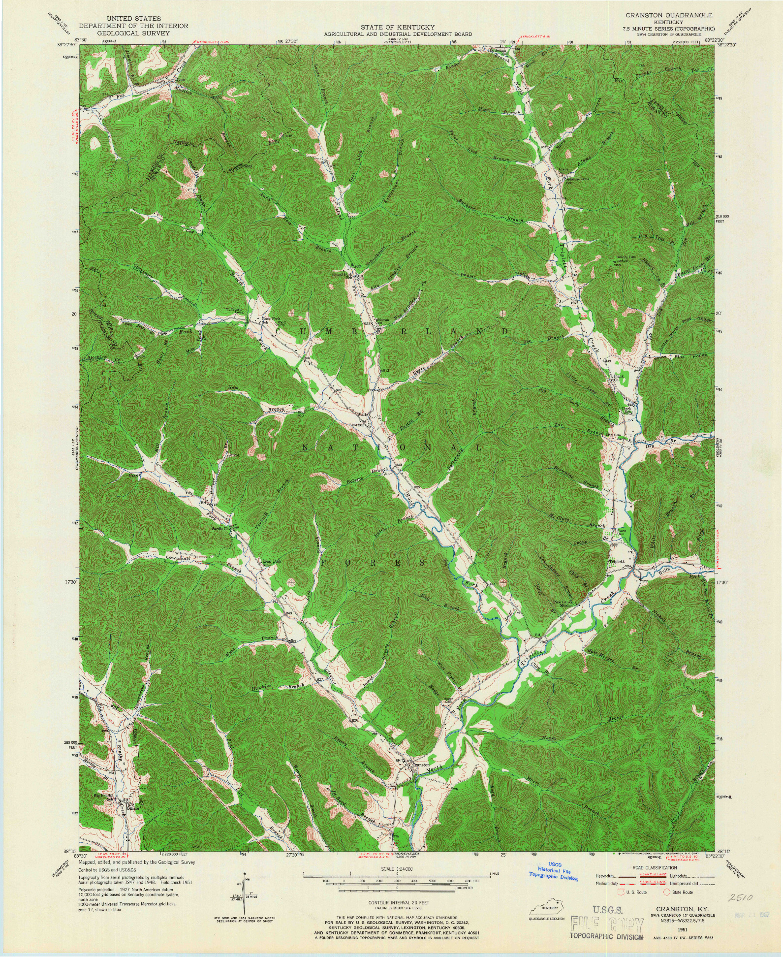 USGS 1:24000-SCALE QUADRANGLE FOR CRANSTON, KY 1951