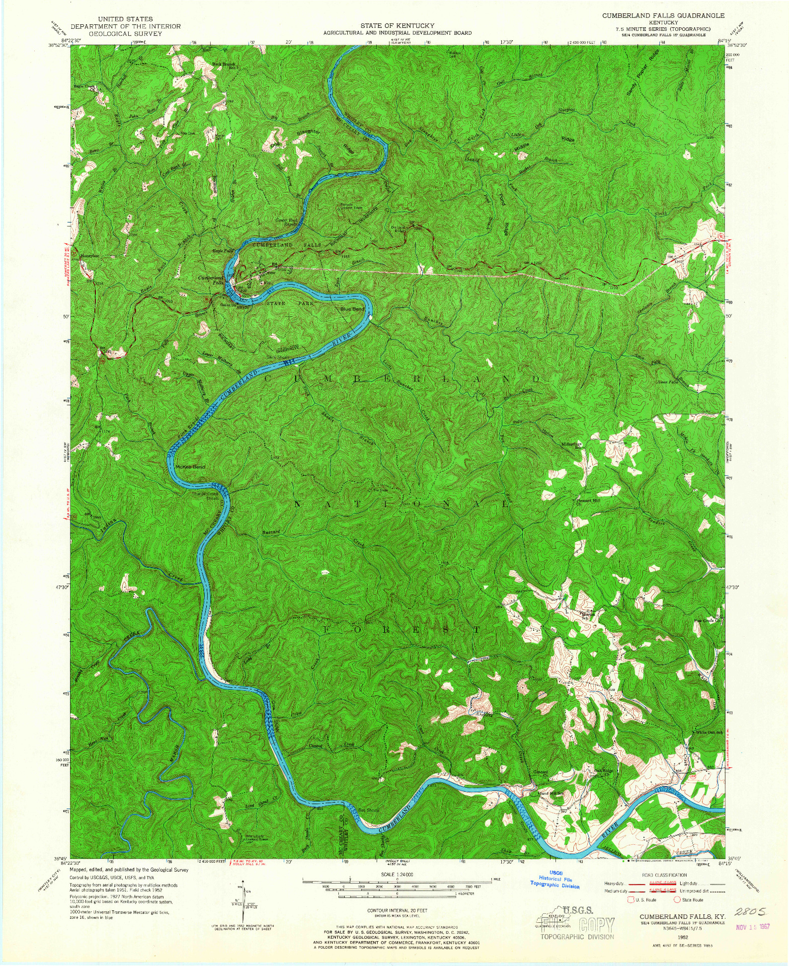 USGS 1:24000-SCALE QUADRANGLE FOR CUMBERLAND FALLS, KY 1952