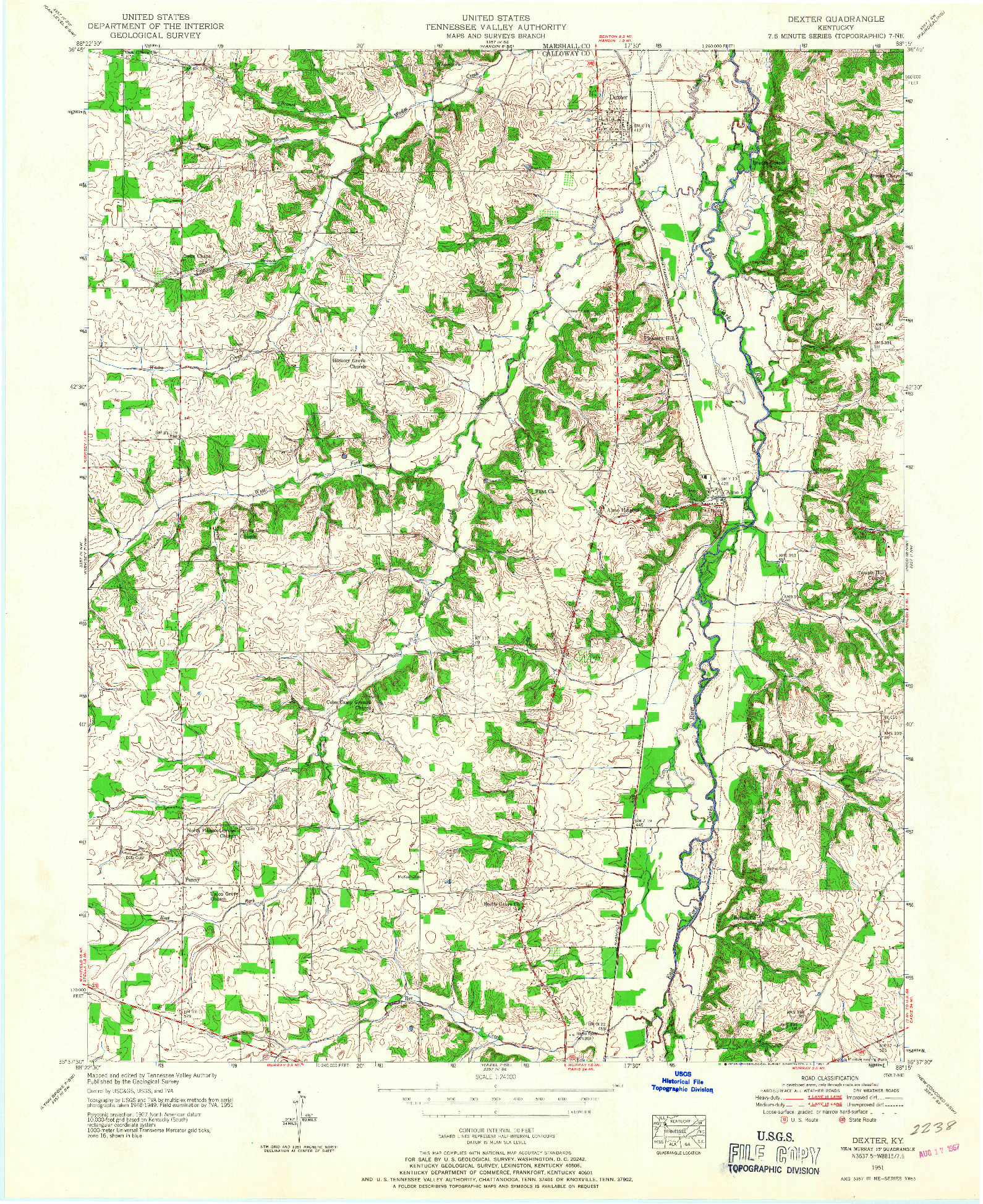 USGS 1:24000-SCALE QUADRANGLE FOR DEXTER, KY 1951