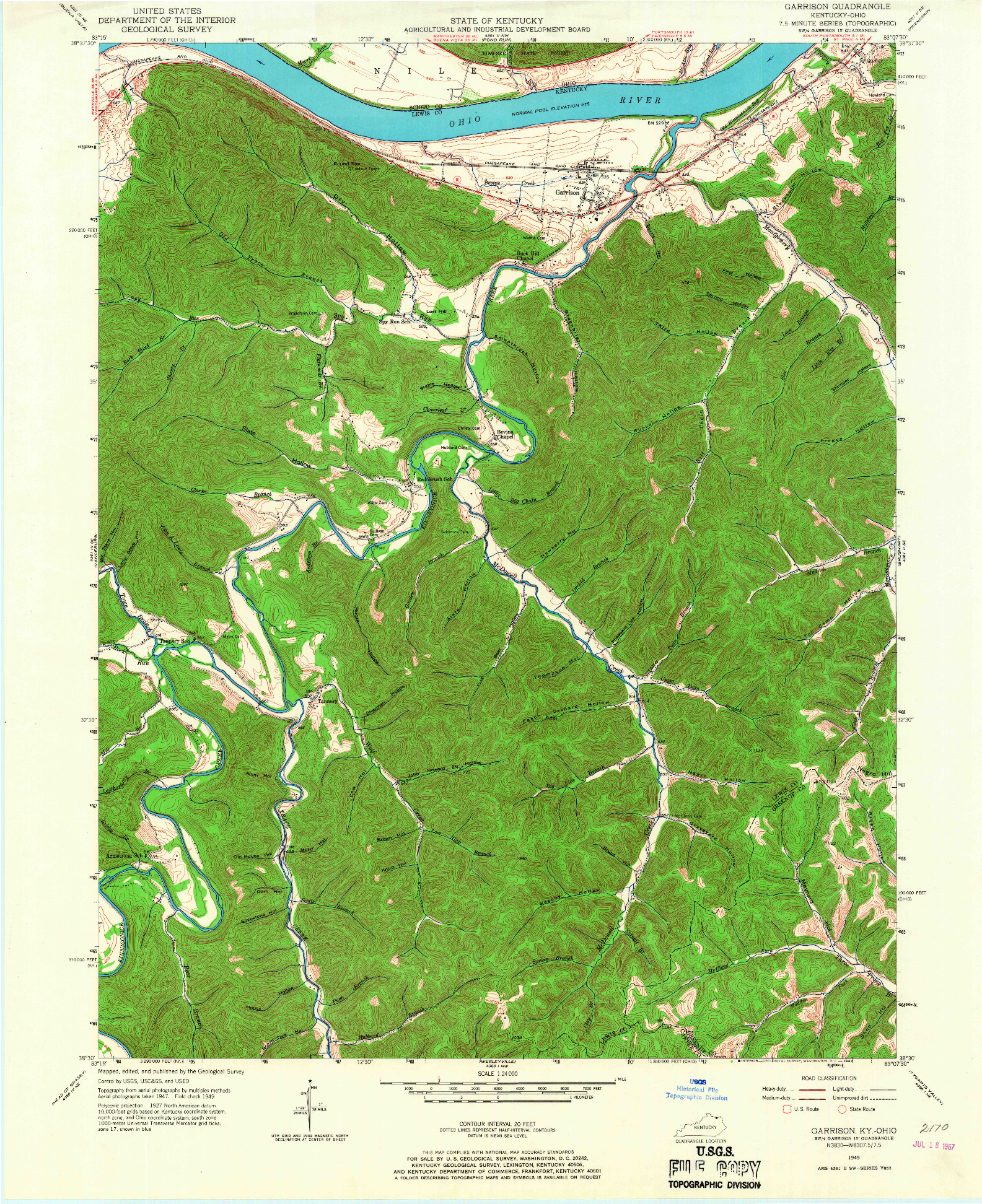USGS 1:24000-SCALE QUADRANGLE FOR GARRISON, KY 1949