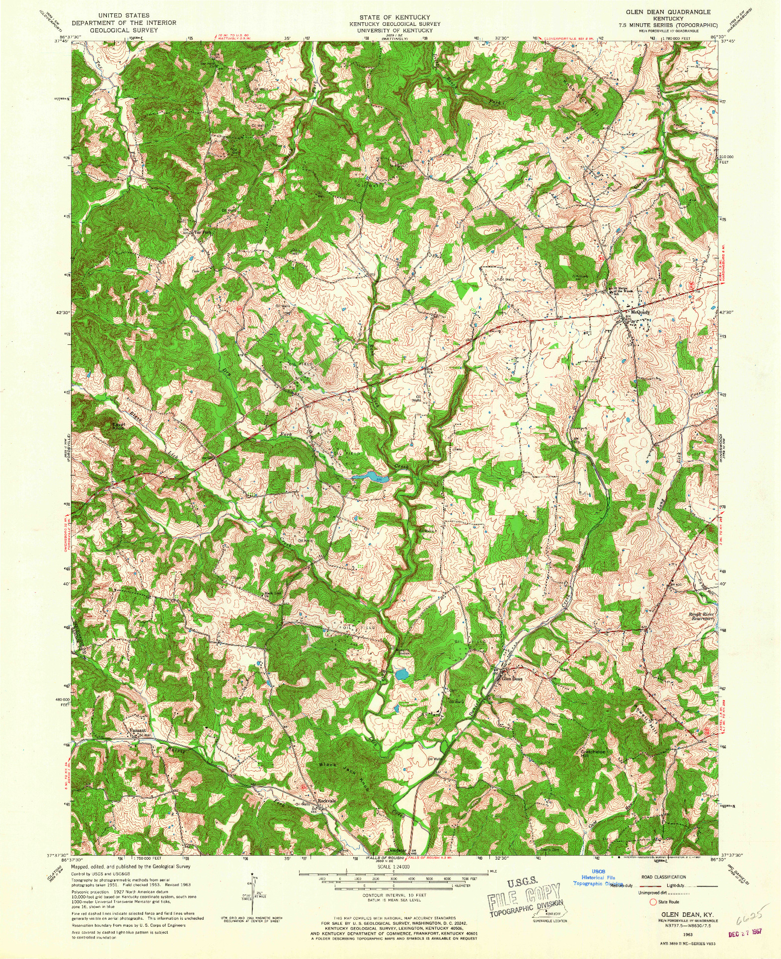 USGS 1:24000-SCALE QUADRANGLE FOR GLEN DEAN, KY 1963