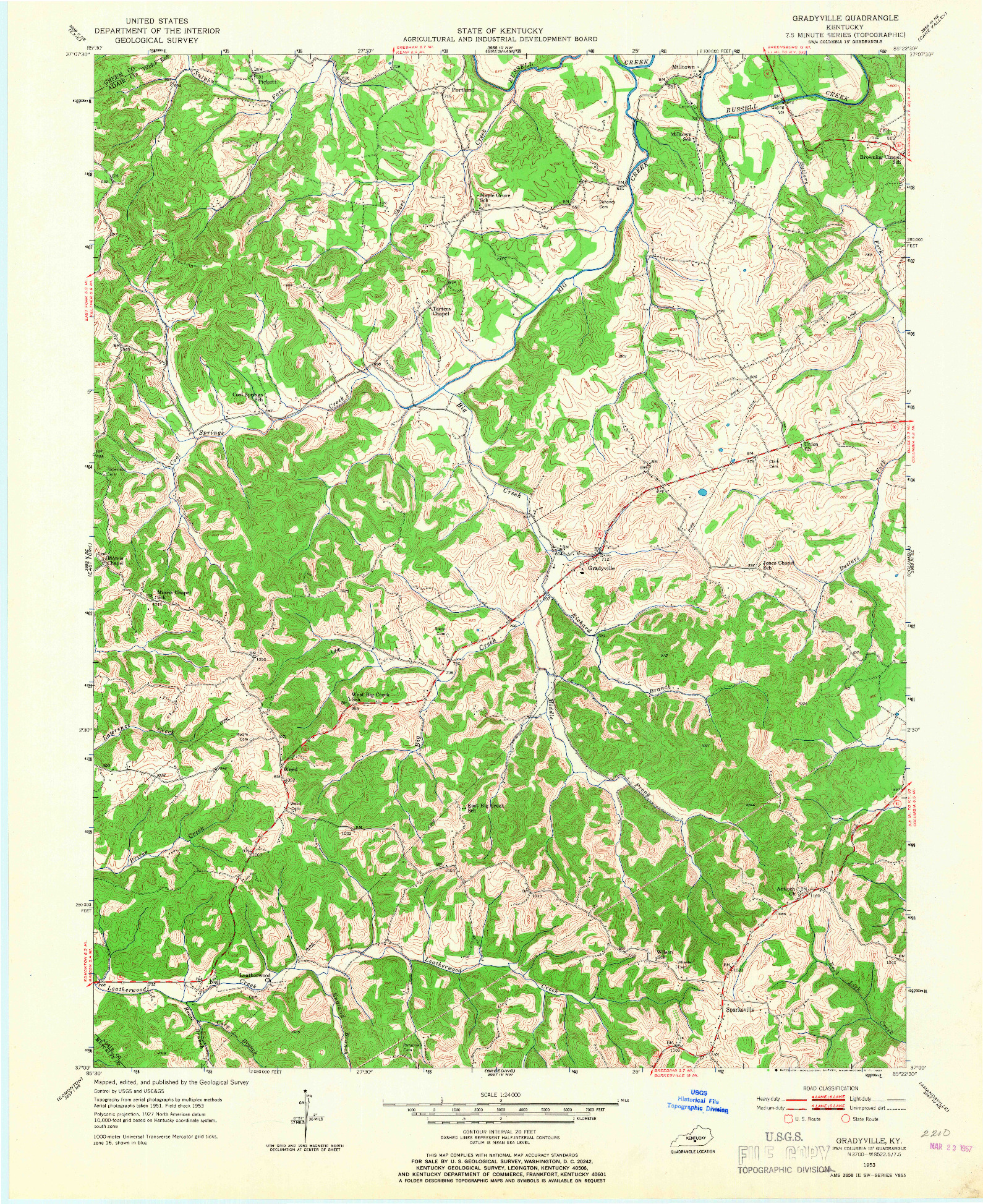 USGS 1:24000-SCALE QUADRANGLE FOR GRADYVILLE, KY 1953