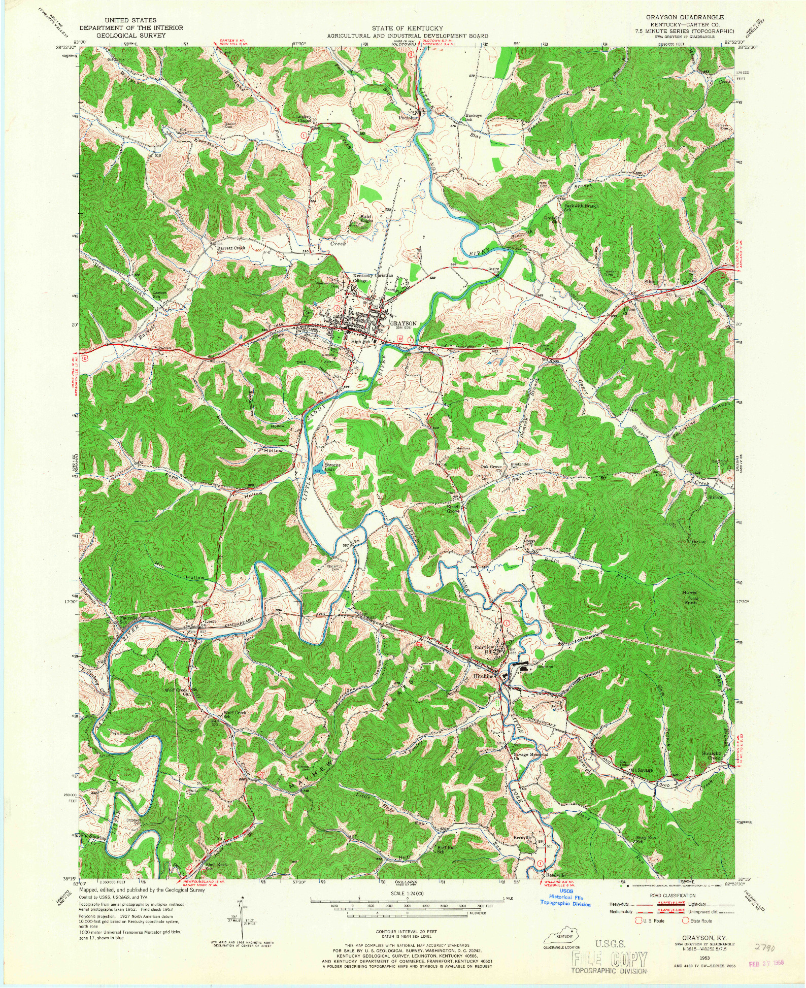 USGS 1:24000-SCALE QUADRANGLE FOR GRAYSON, KY 1953