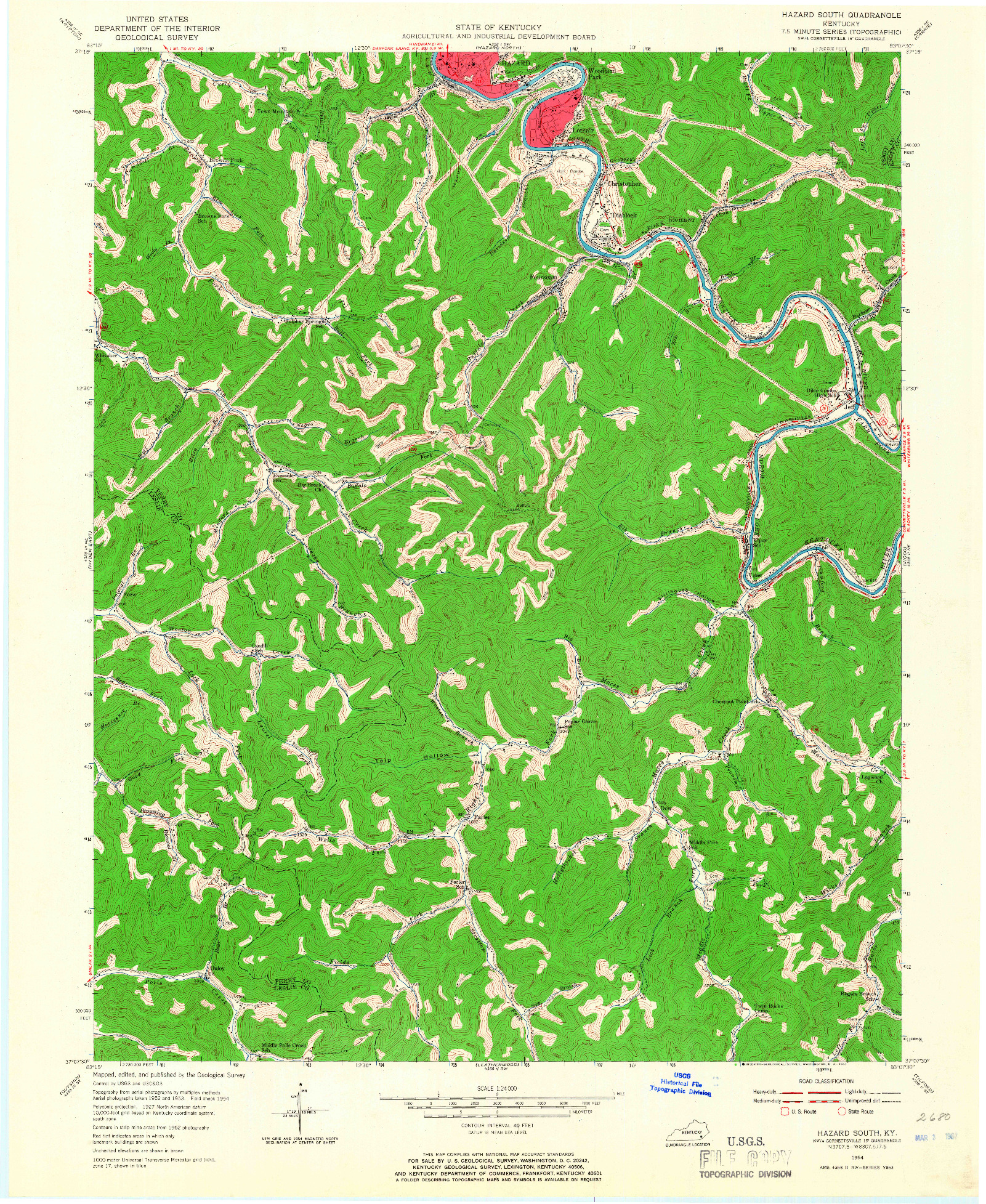 USGS 1:24000-SCALE QUADRANGLE FOR HAZARD SOUTH, KY 1954