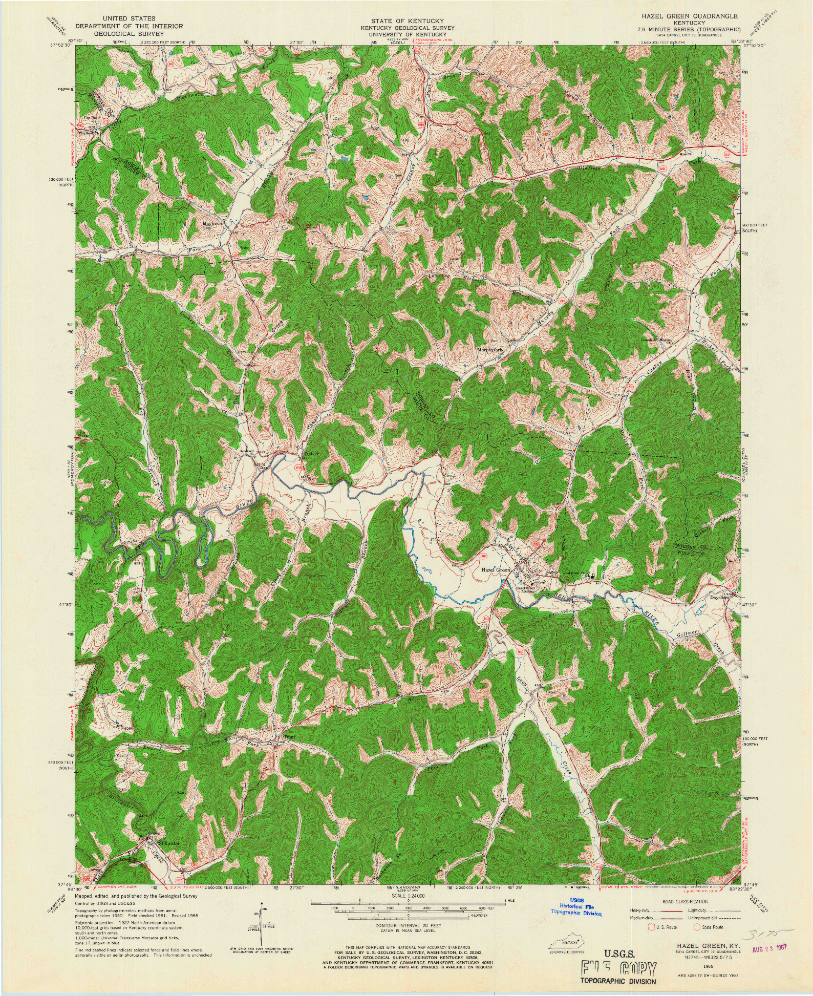 USGS 1:24000-SCALE QUADRANGLE FOR HAZEL GREEN, KY 1965