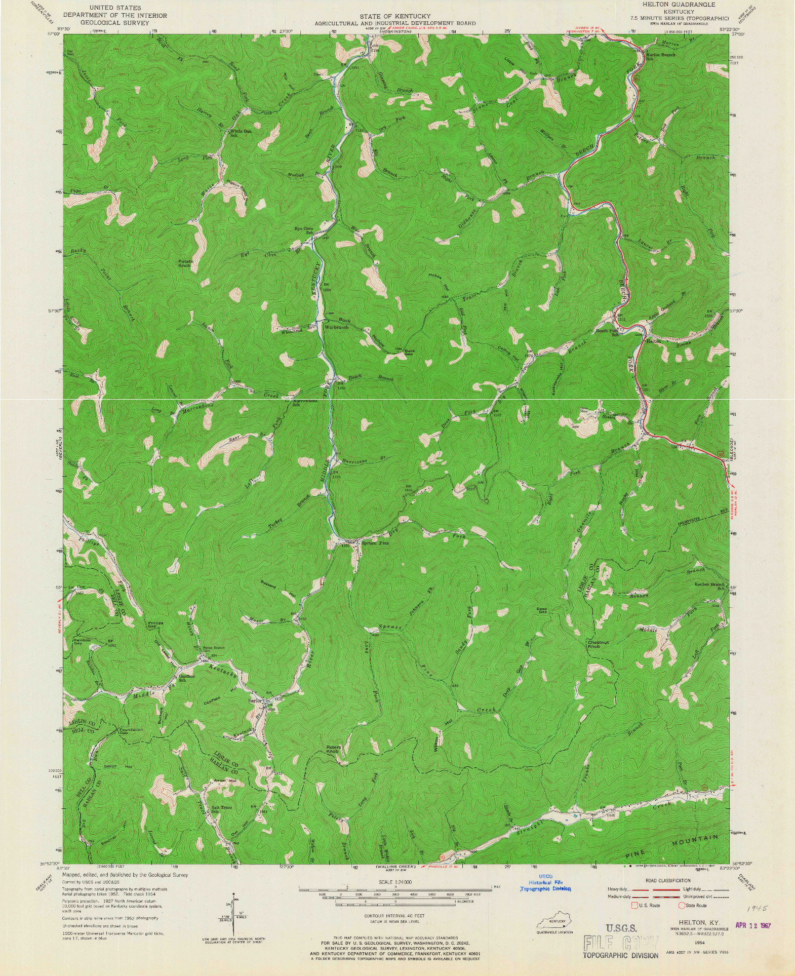 USGS 1:24000-SCALE QUADRANGLE FOR HELTON, KY 1954