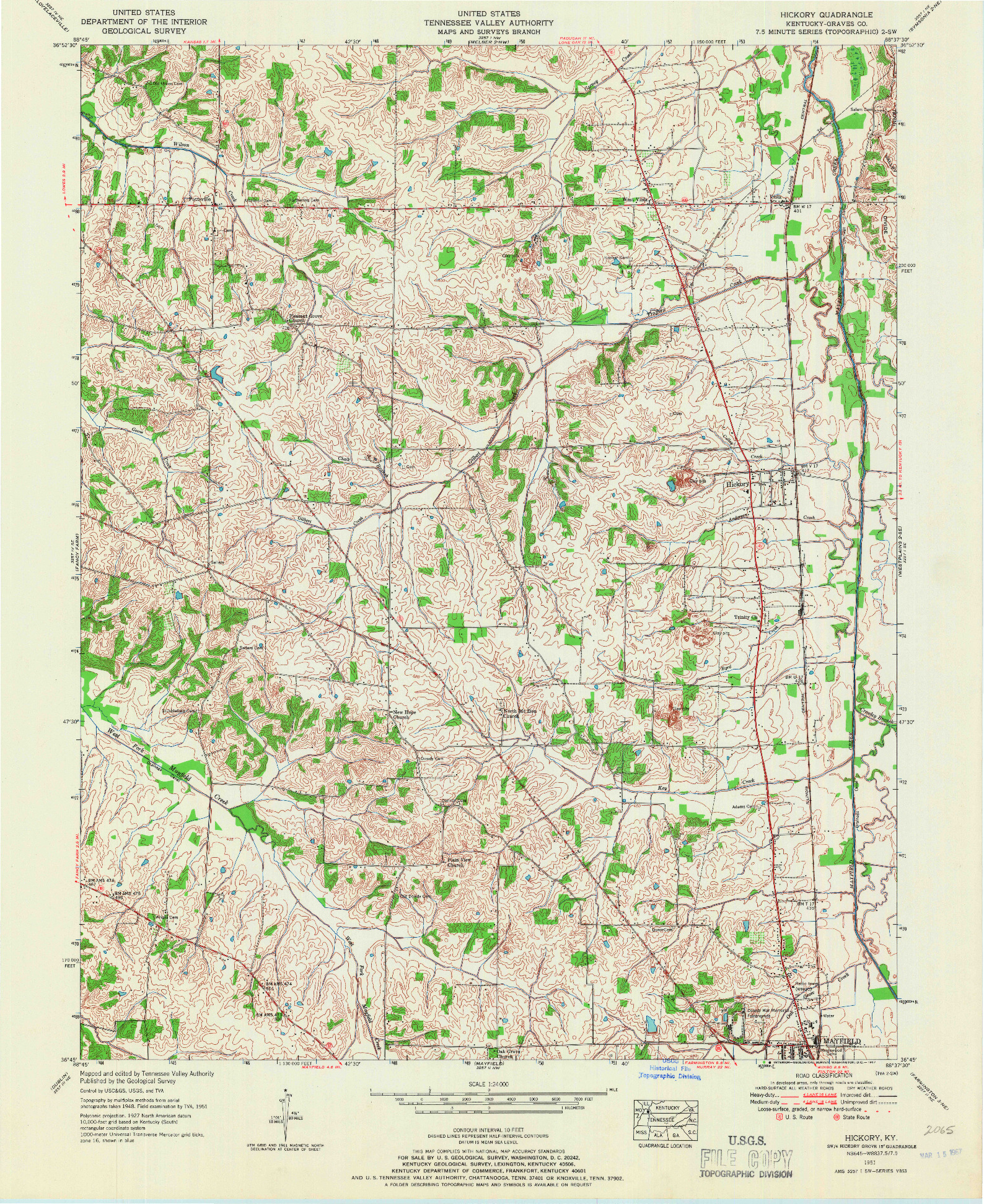 USGS 1:24000-SCALE QUADRANGLE FOR HICKORY, KY 1951