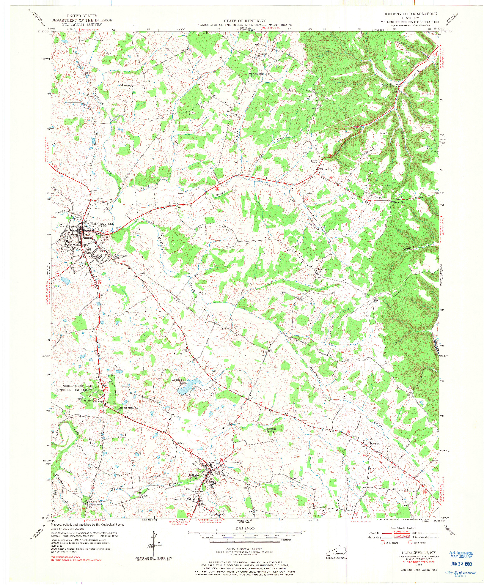 USGS 1:24000-SCALE QUADRANGLE FOR HODGENVILLE, KY 1953