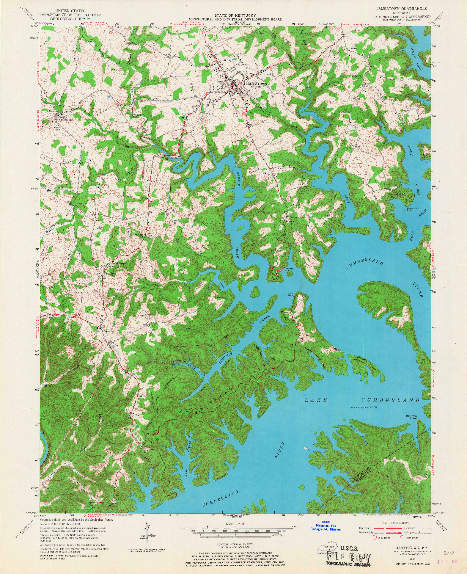 USGS 1:24000-SCALE QUADRANGLE FOR JAMESTOWN, KY 1953