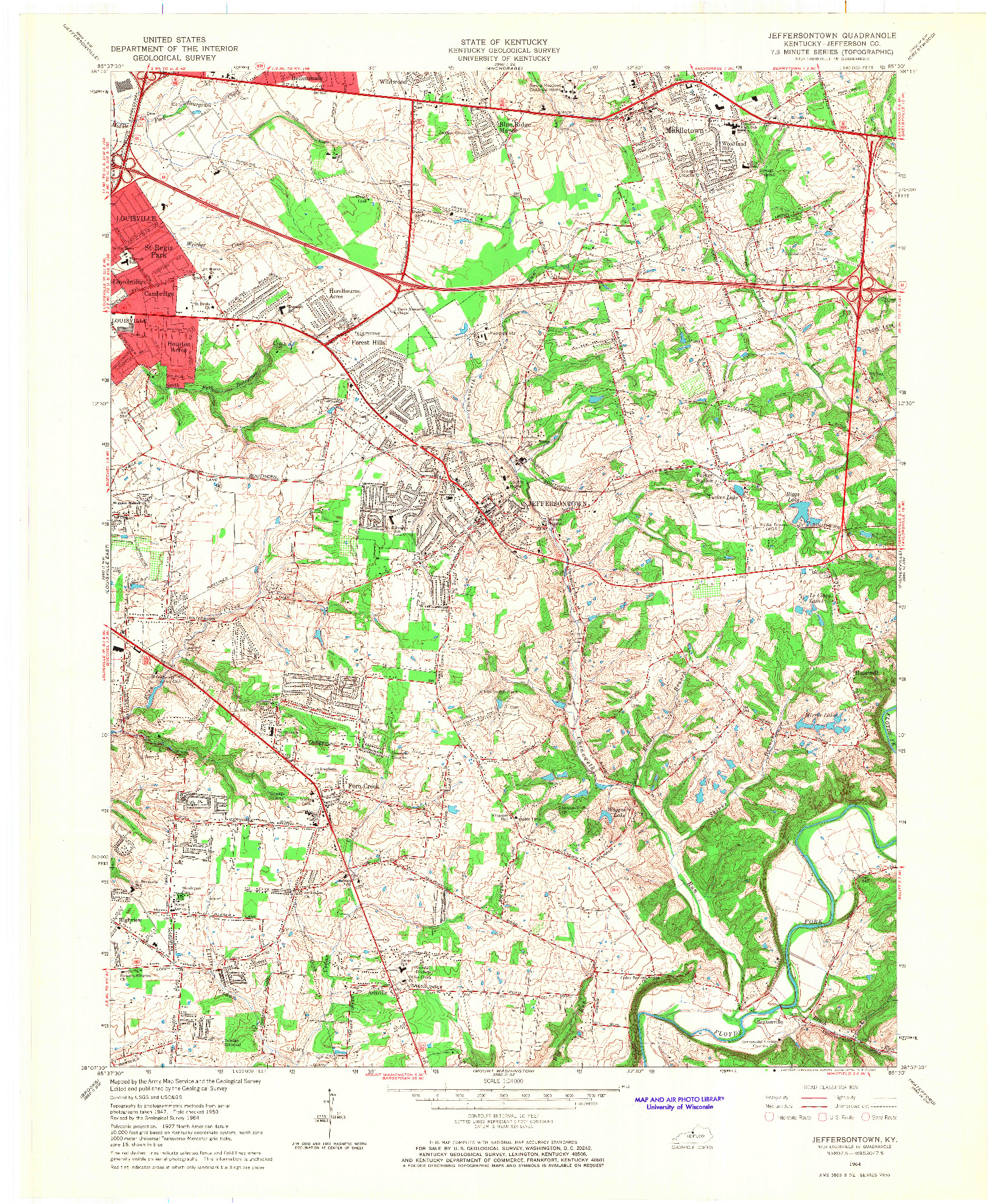 USGS 1:24000-SCALE QUADRANGLE FOR JEFFERSONTOWN, KY 1964