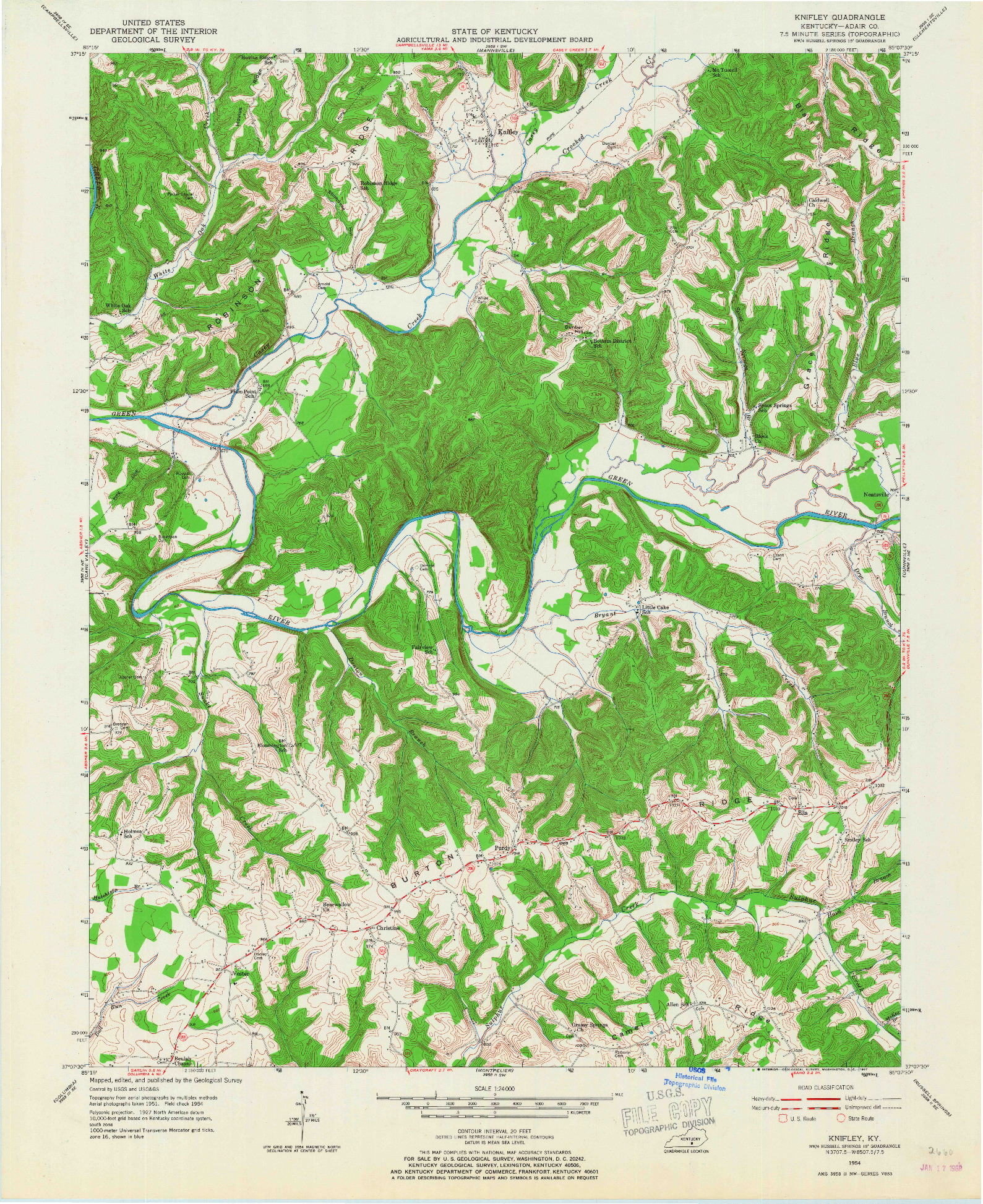 USGS 1:24000-SCALE QUADRANGLE FOR KNIFLEY, KY 1954