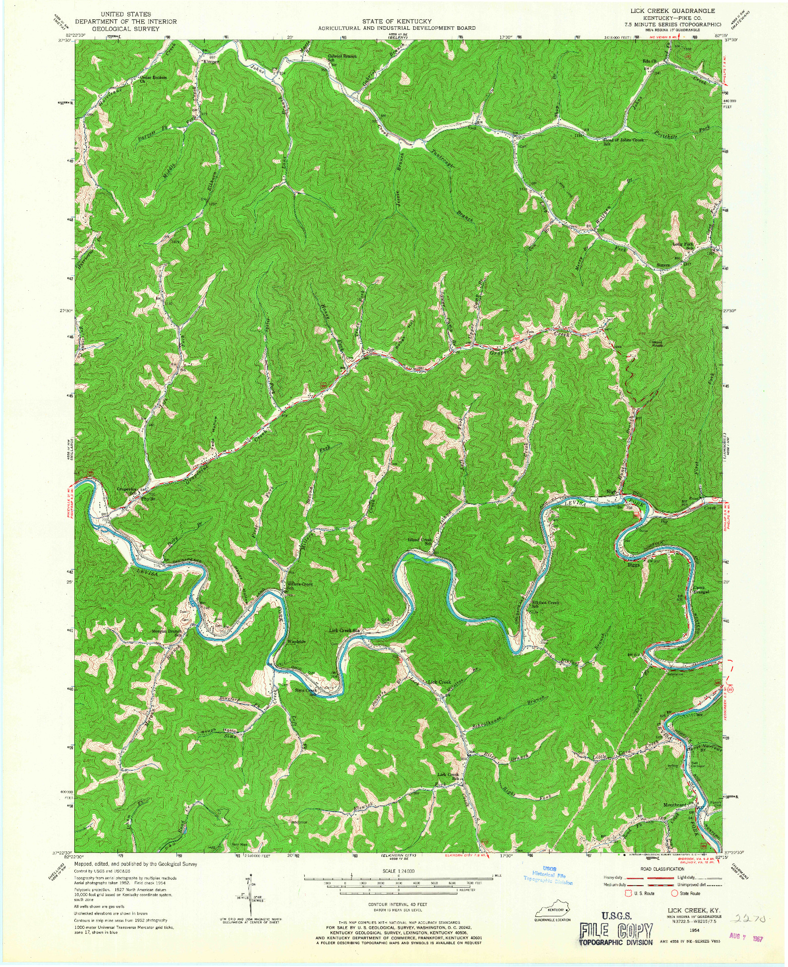 USGS 1:24000-SCALE QUADRANGLE FOR LICK CREEK, KY 1954