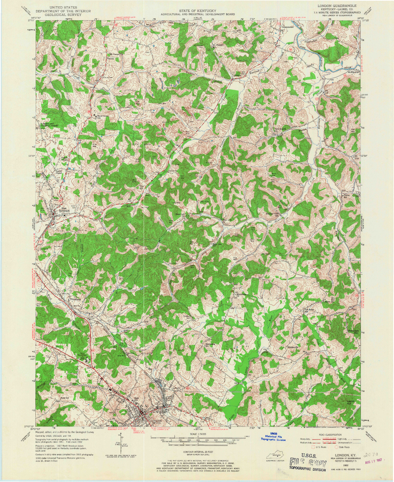 USGS 1:24000-SCALE QUADRANGLE FOR LONDON, KY 1952