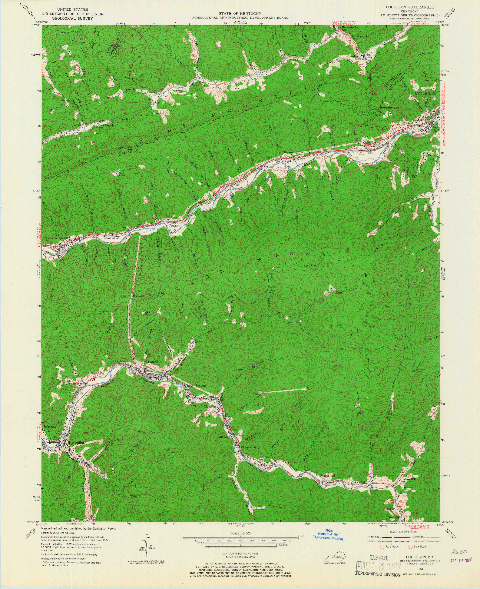 USGS 1:24000-SCALE QUADRANGLE FOR LOUELLEN, KY 1954