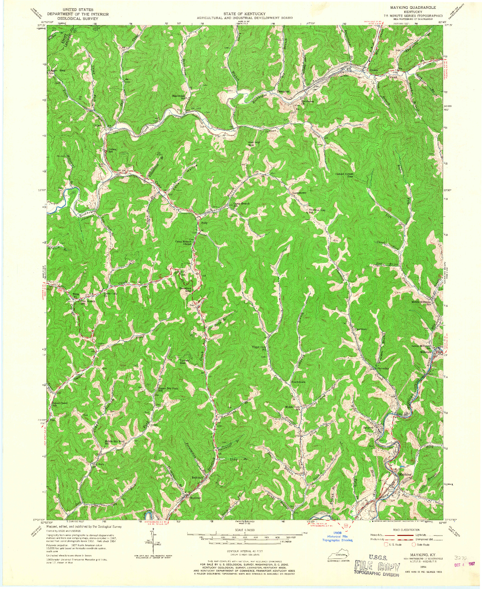 USGS 1:24000-SCALE QUADRANGLE FOR MAYKING, KY 1954