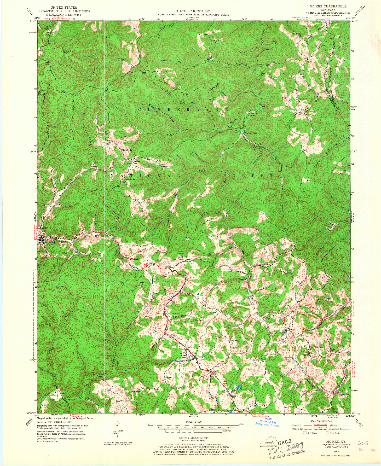 USGS 1:24000-SCALE QUADRANGLE FOR MC KEE, KY 1953