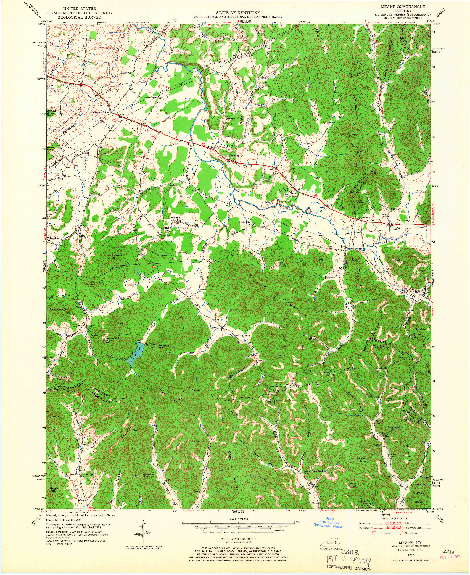 USGS 1:24000-SCALE QUADRANGLE FOR MEANS, KY 1952