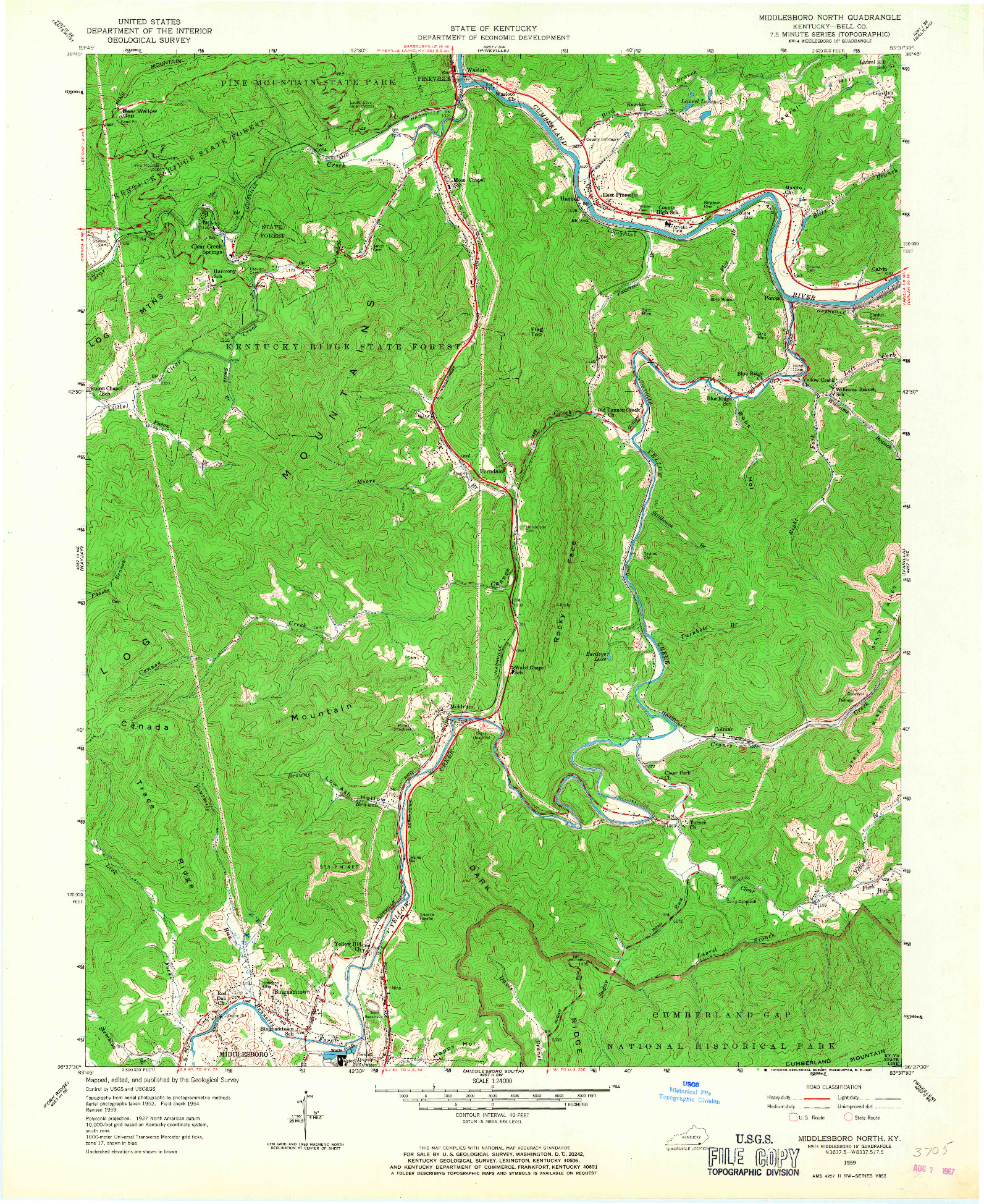 USGS 1:24000-SCALE QUADRANGLE FOR MIDDLESBORO NORTH, KY 1959