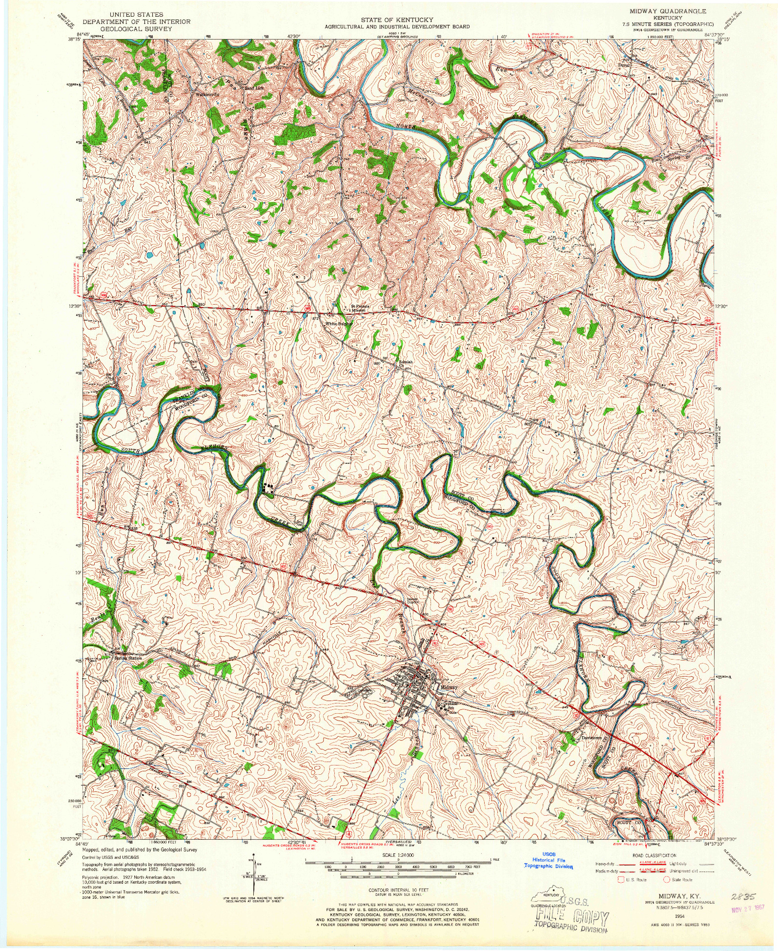 USGS 1:24000-SCALE QUADRANGLE FOR MIDWAY, KY 1954