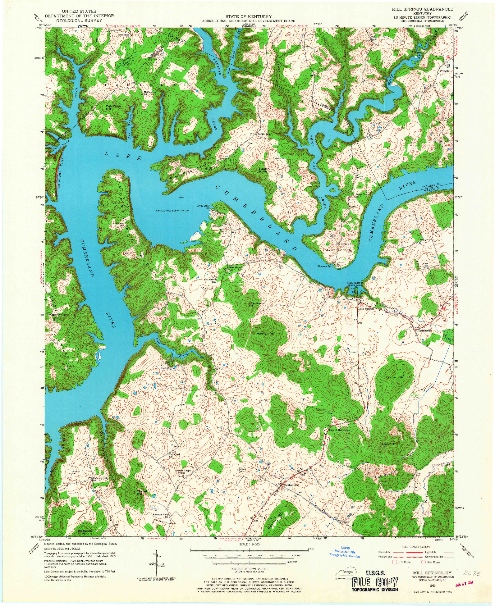 USGS 1:24000-SCALE QUADRANGLE FOR MILL SPRINGS, KY 1953