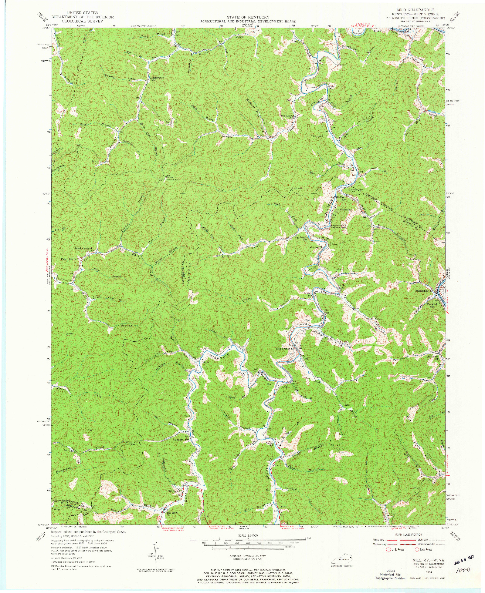 USGS 1:24000-SCALE QUADRANGLE FOR MILO, KY 1954