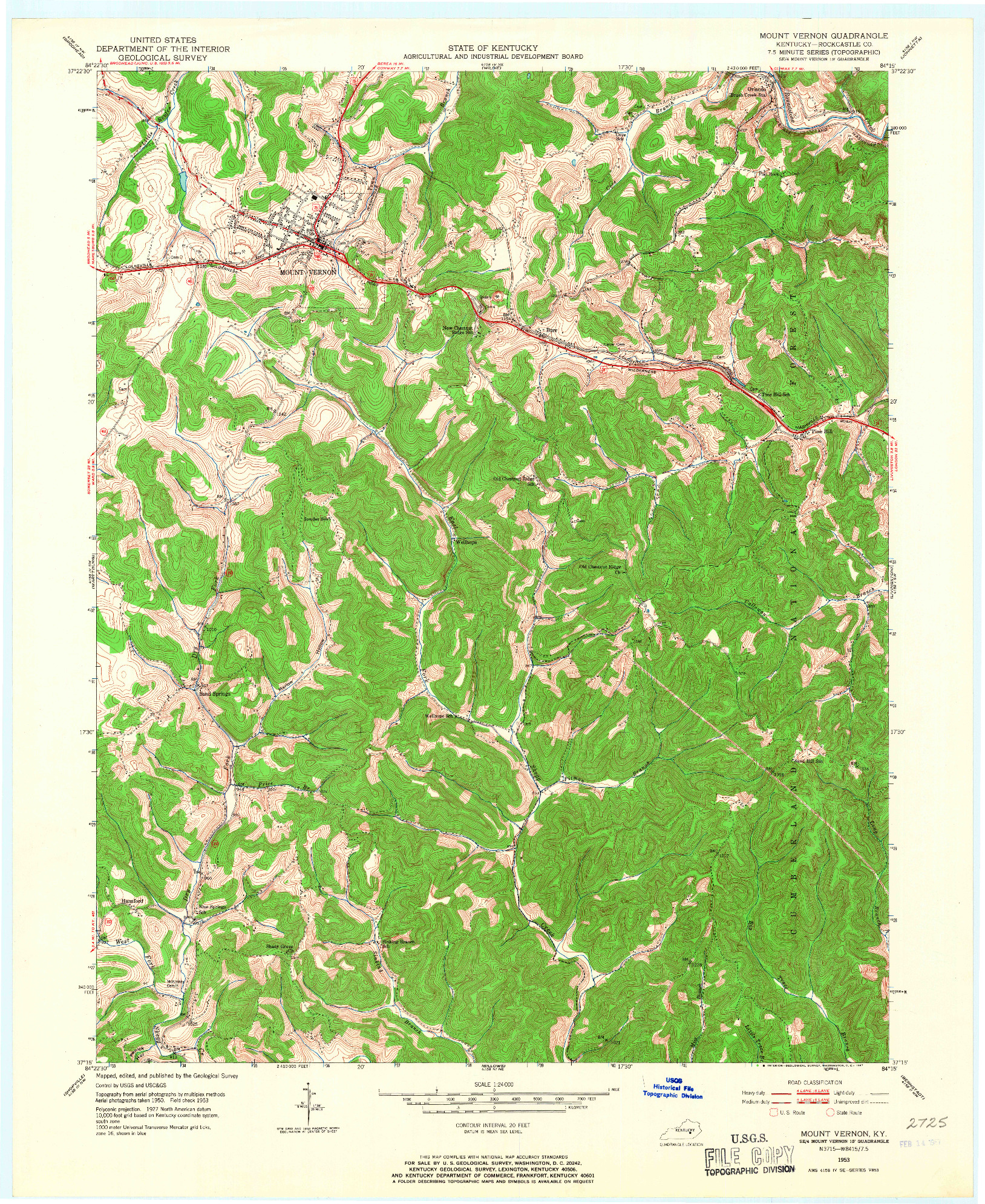 USGS 1:24000-SCALE QUADRANGLE FOR MOUNT VERNON, KY 1953